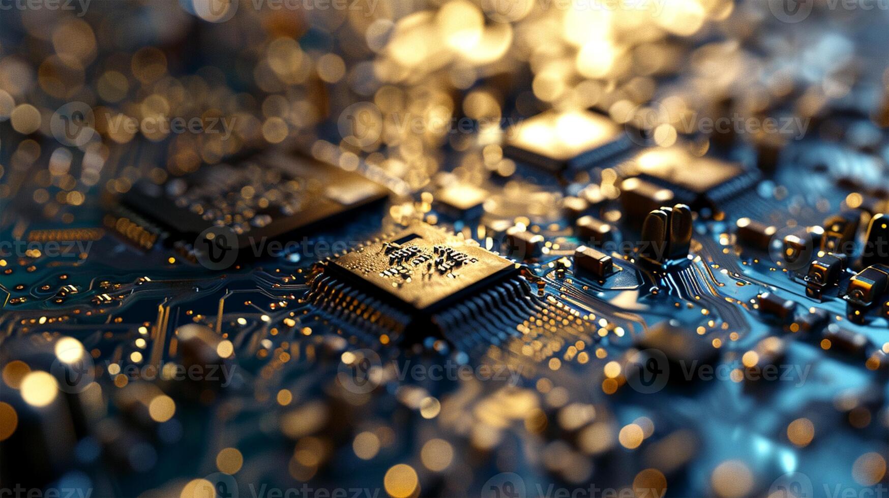 AI generated Close up of electronic circuit board. Technology background. Selective focus. photo