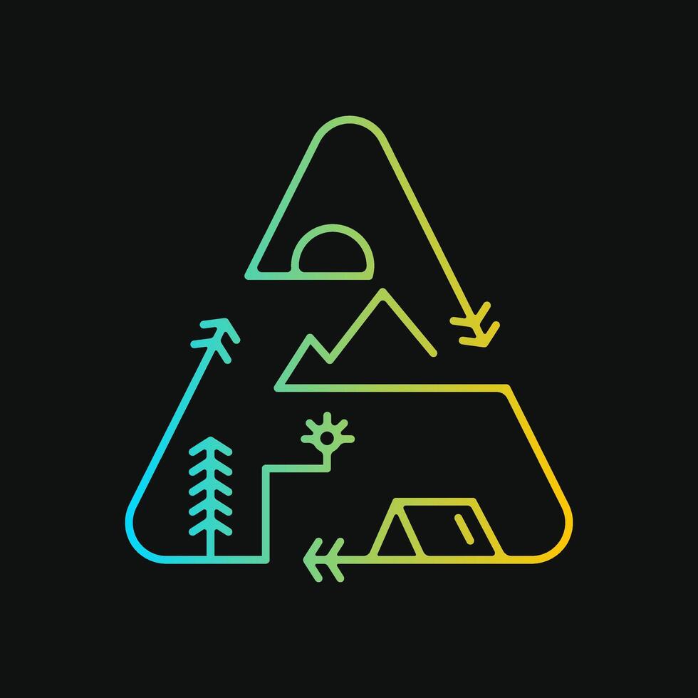 Nature camping composition of mountain trees and sun in triangle line arrow vector