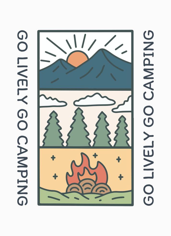 Go lively go camping nature mountain design for badge, sticker, patch, t shirt design, etc vector