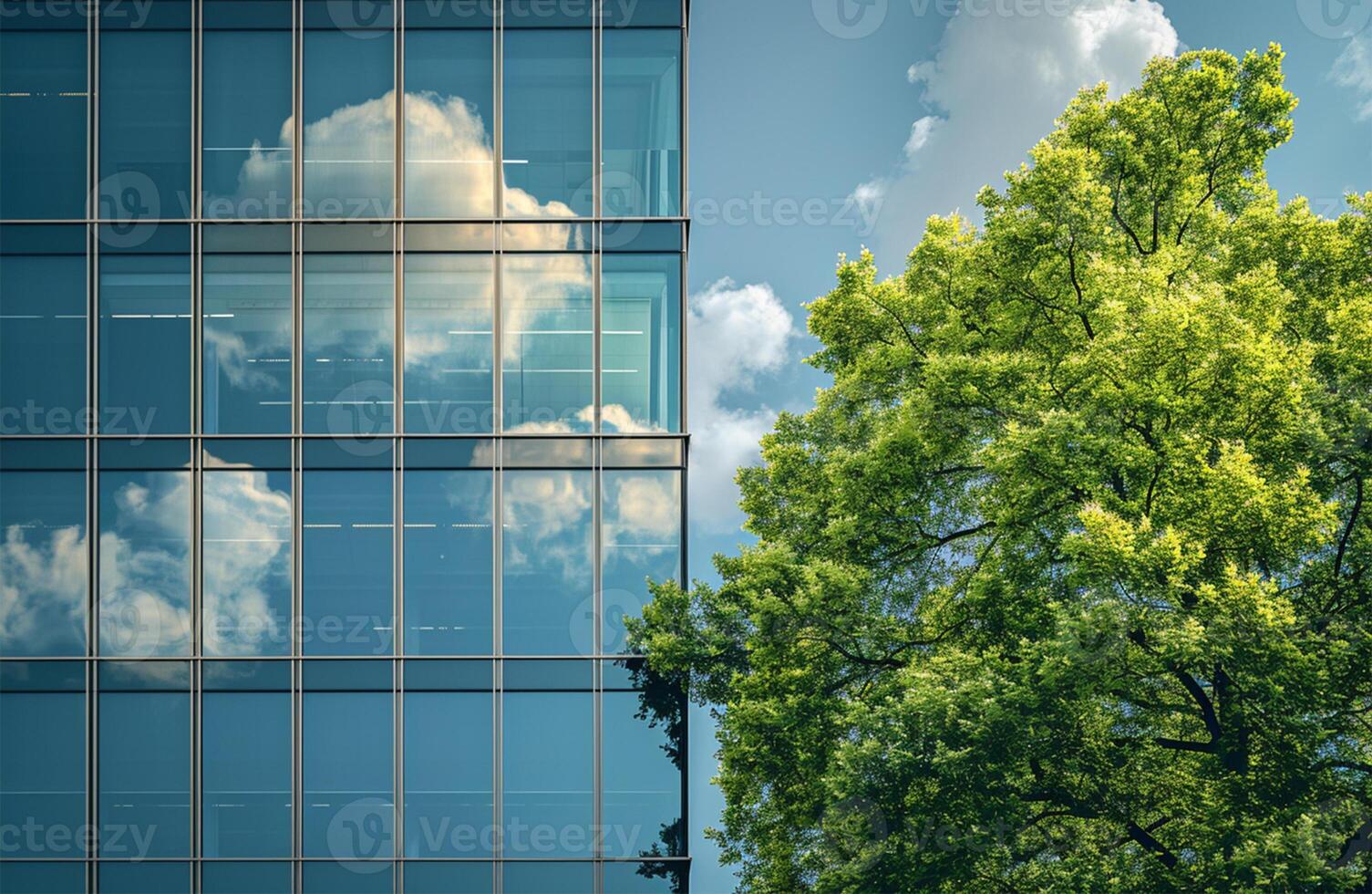 AI generated Modern office building with glass facade and blue sky. Perspective view. photo