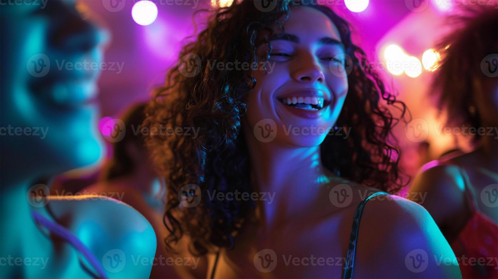 ai generado retrato de sonriente personas haciendo yoga en gimnasio foto