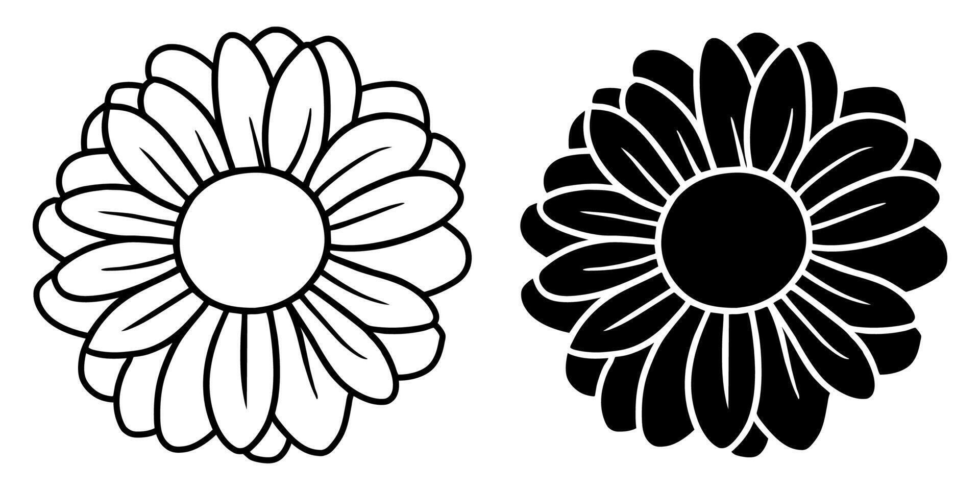 A set of two black silhouettes of flowers isolated on a white background vector