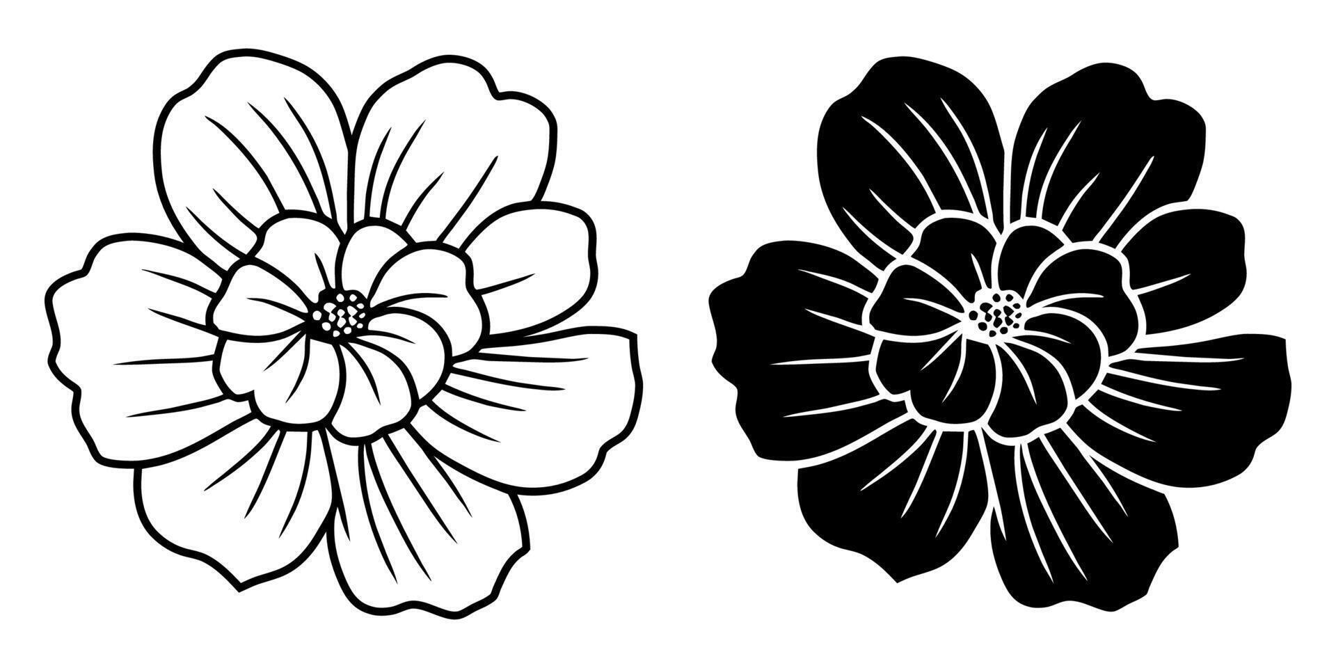 A set of two black silhouettes of flowers isolated on a white background vector