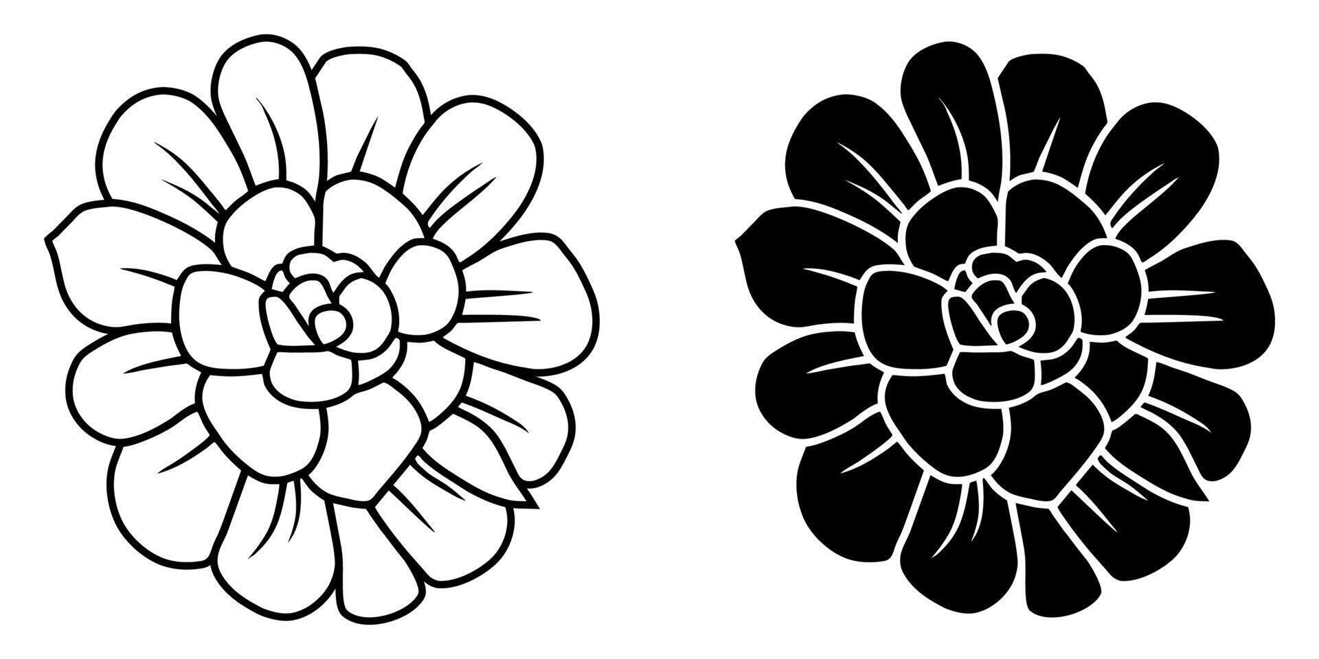 A set of two black silhouettes of flowers isolated on a white background vector