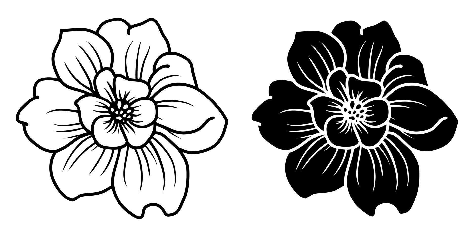 A set of two black silhouettes of flowers isolated on a white background vector