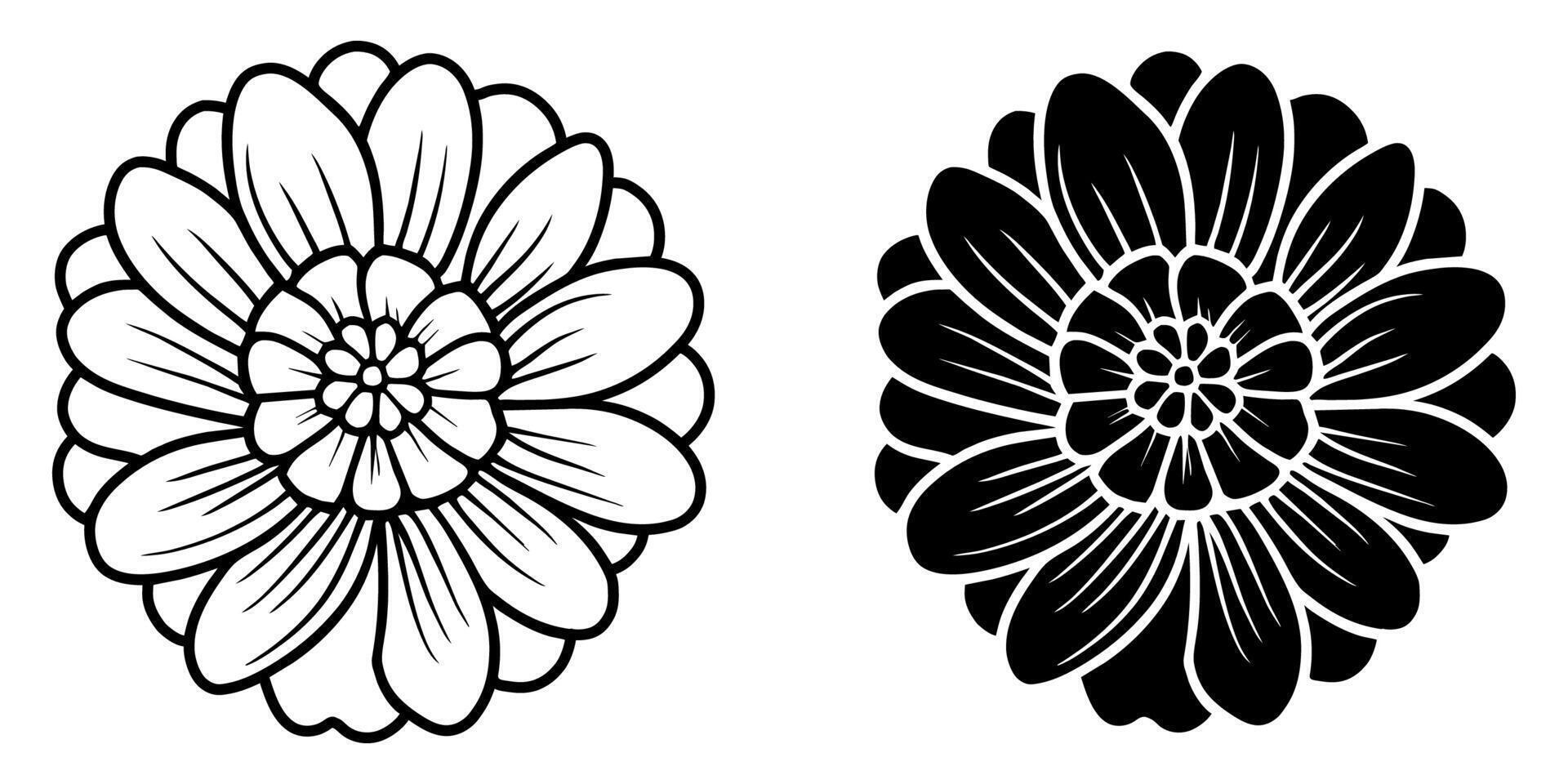 A set of two black silhouettes of flowers isolated on a white background vector