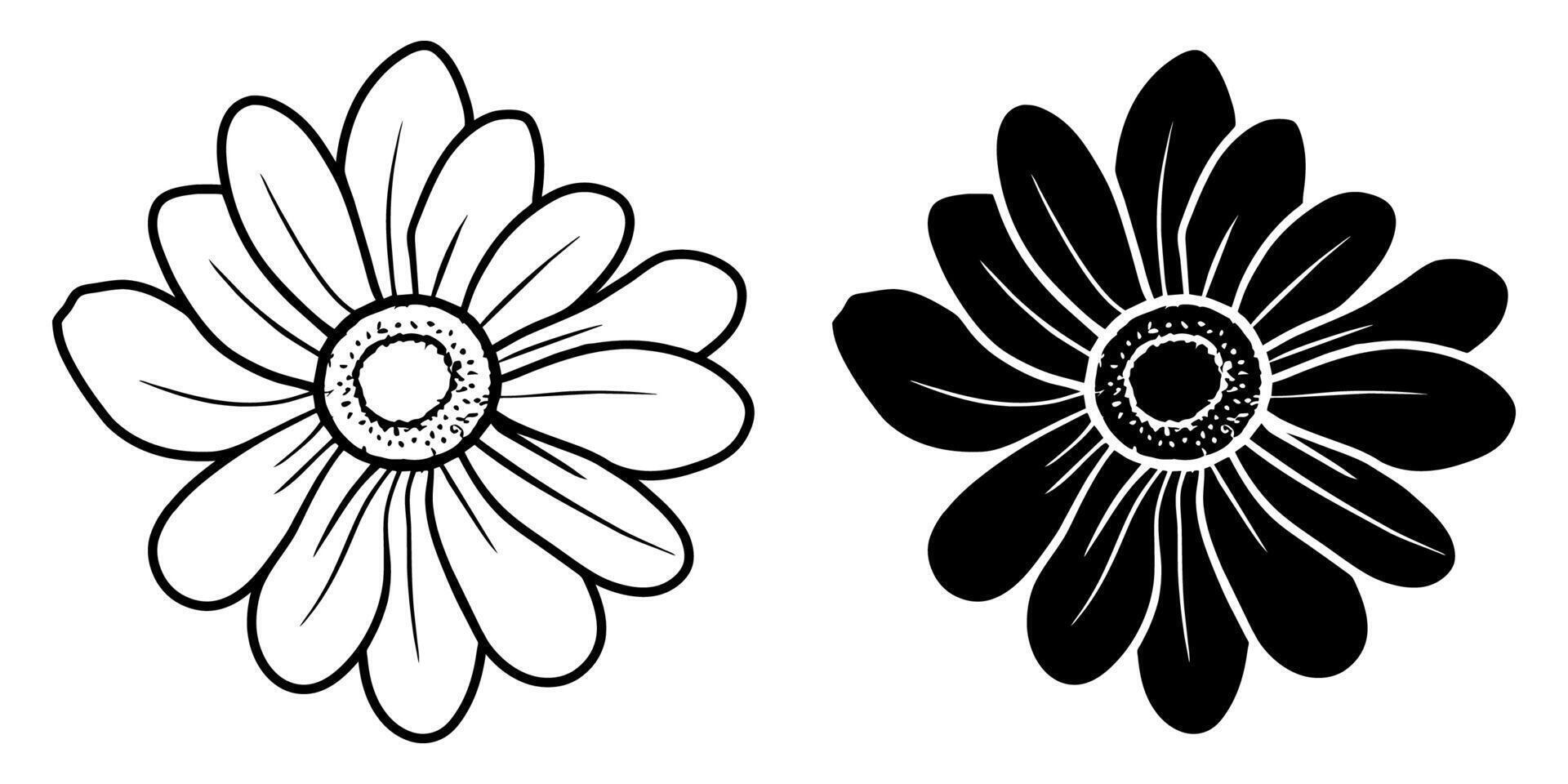 un conjunto de dos negro siluetas de flores aislado en un blanco antecedentes vector