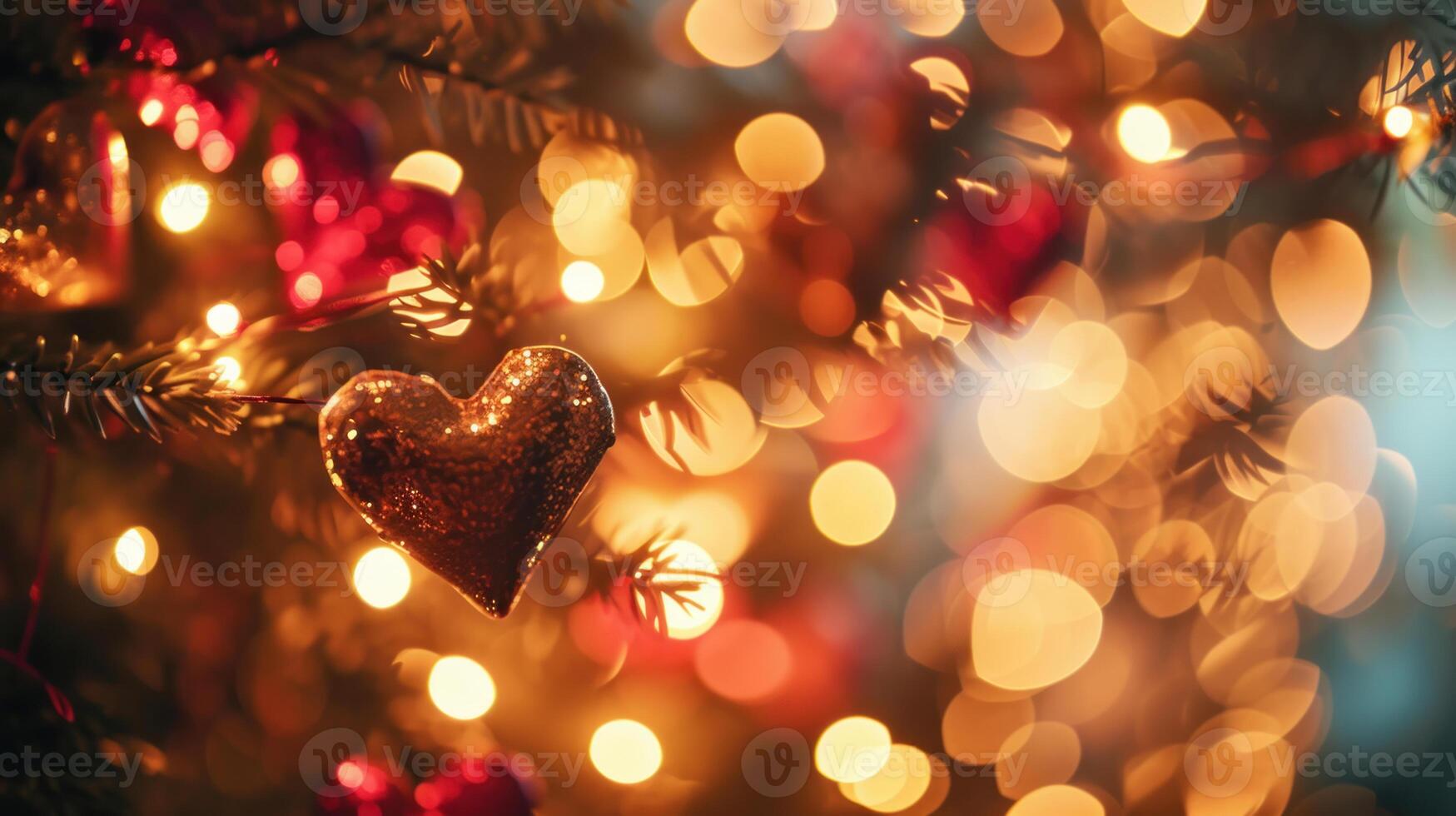 AI generated Holiday Romance Festive Tree Adorned with Heart Ornaments and Twinkling Lights photo