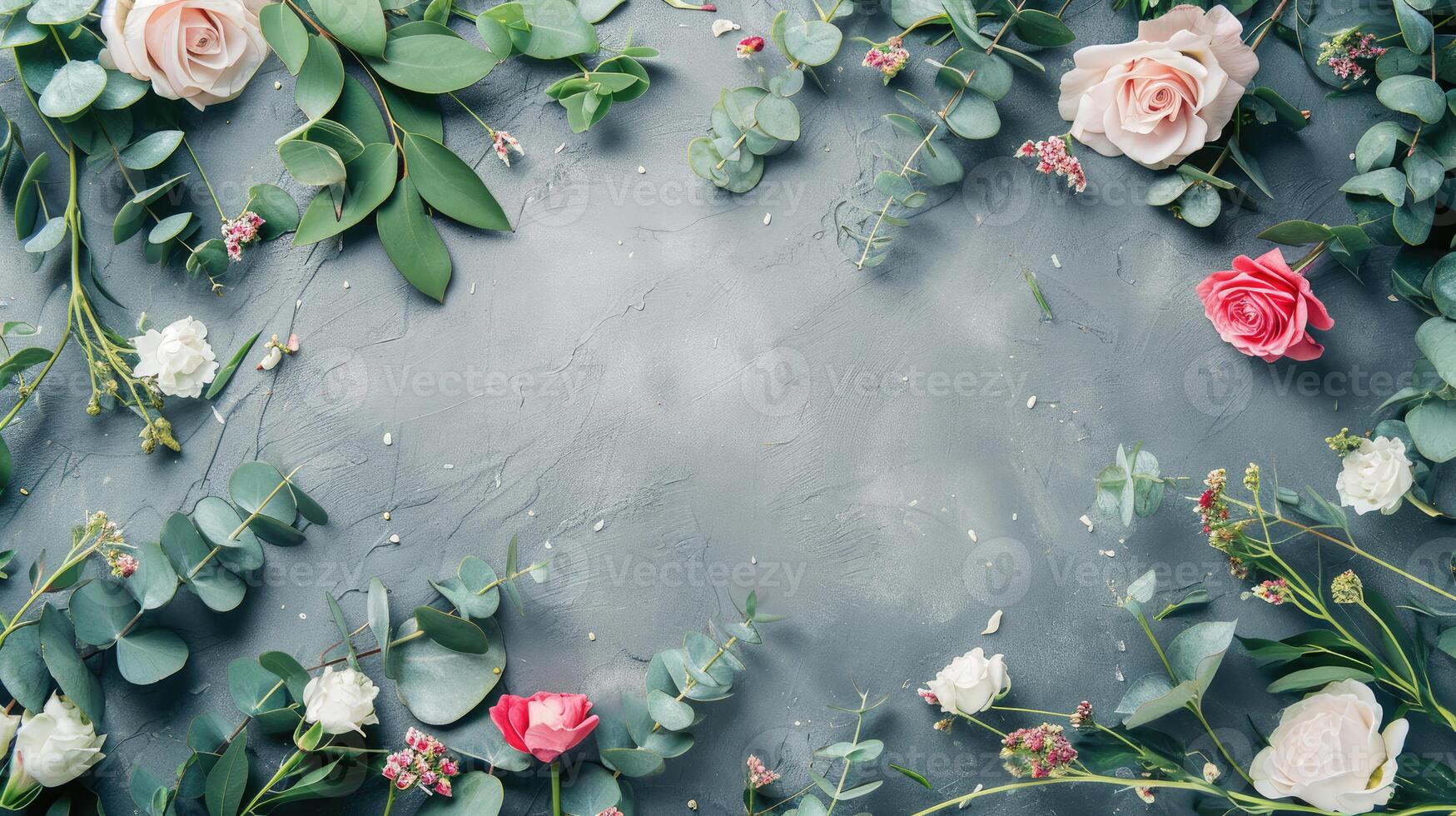 AI generated Elegant Floral Frame on Textured Grey Background photo