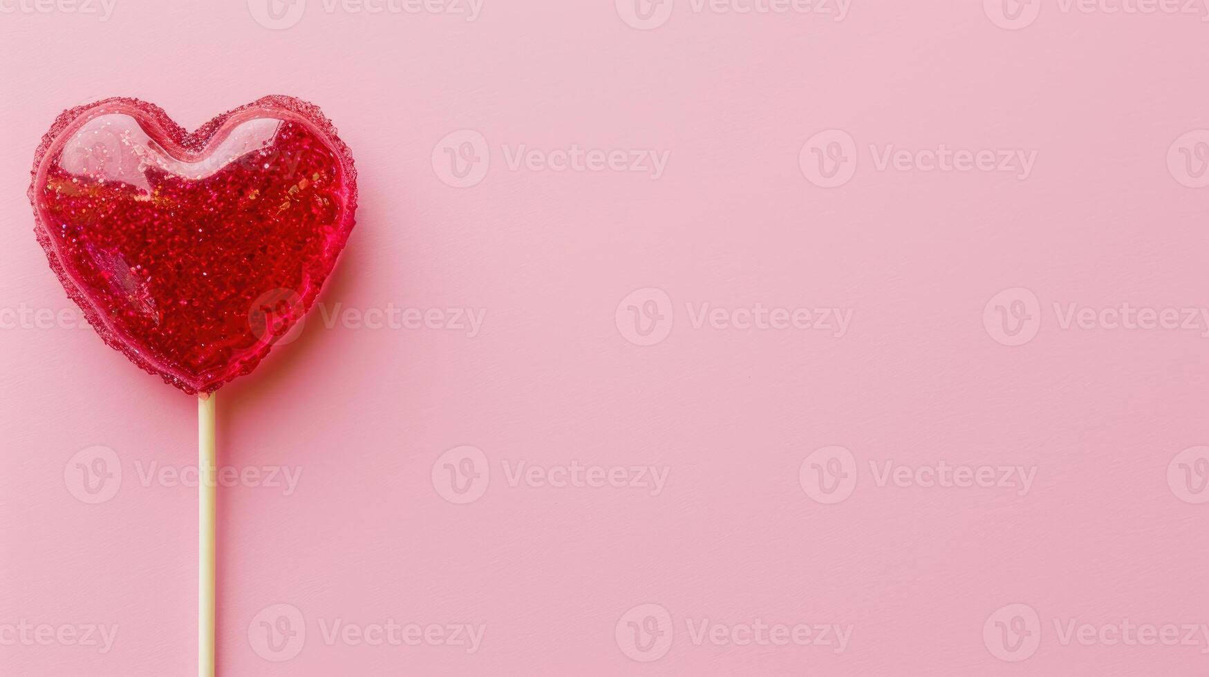 AI generated Sparkling Heart Lollipop on Pink Background photo