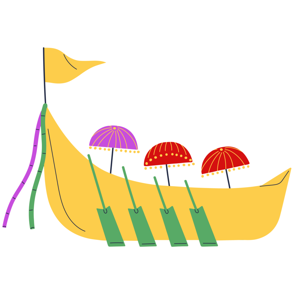 AI generated a boat with colorful umbrellas on it png