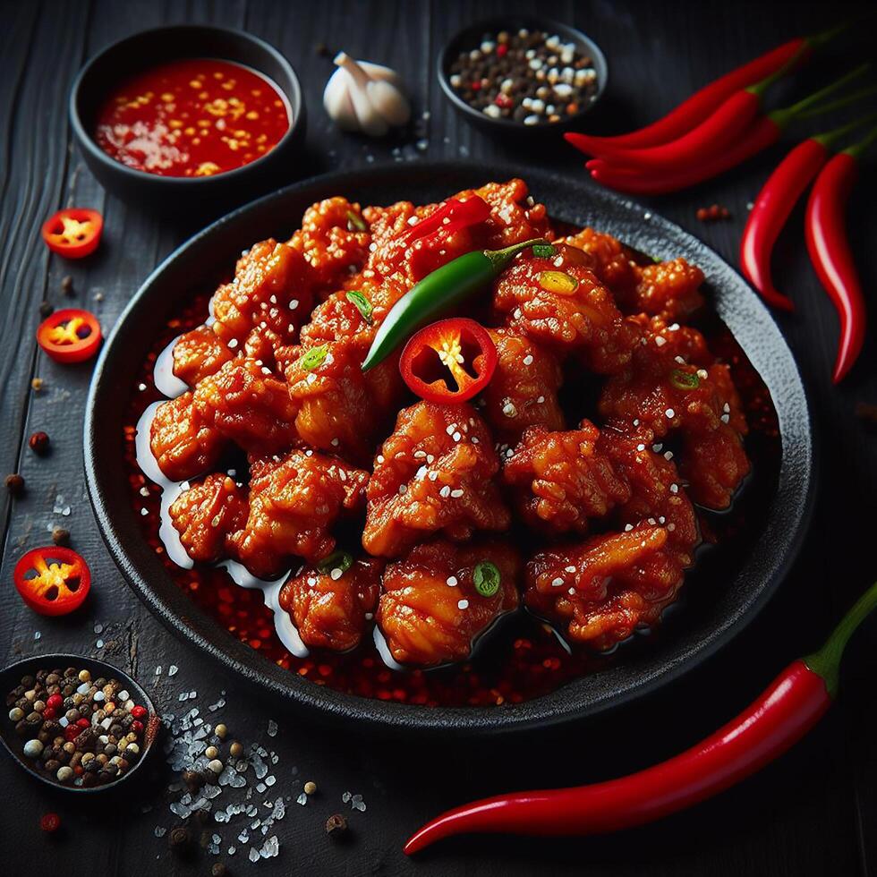 AI generated Chilli chicken stock realistic photo