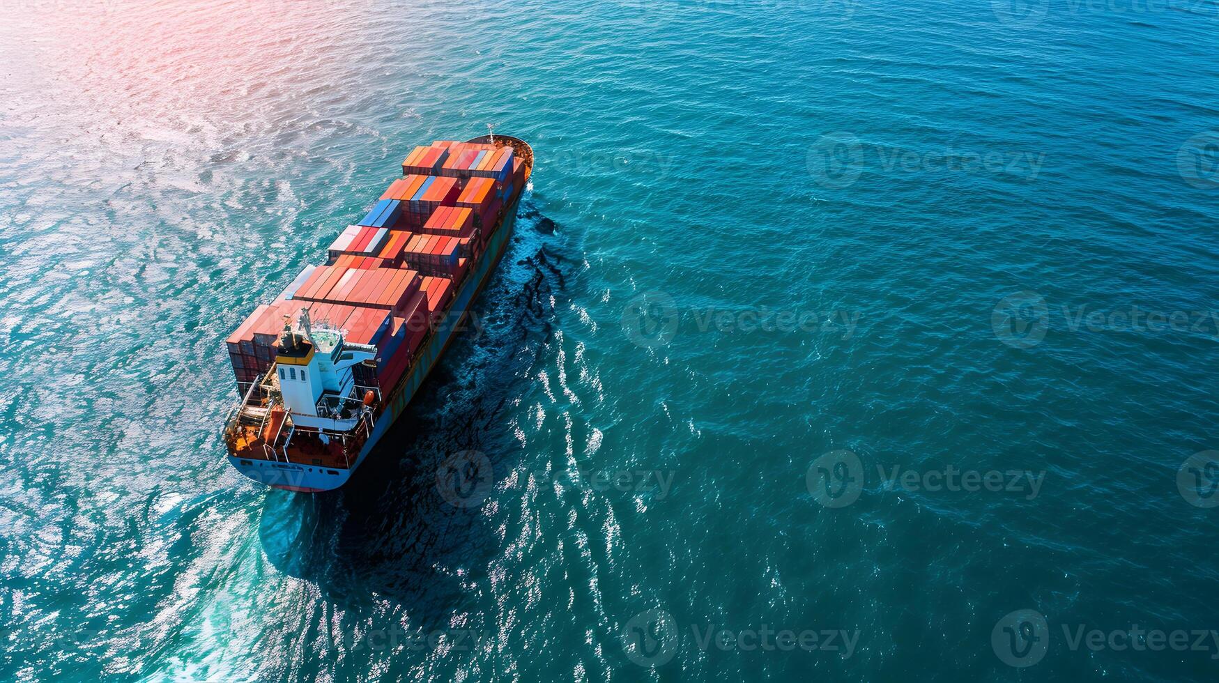 AI generated Aerial side view of cargo ship carrying containers from custom depot. Concept of freight shipping by ship service photo