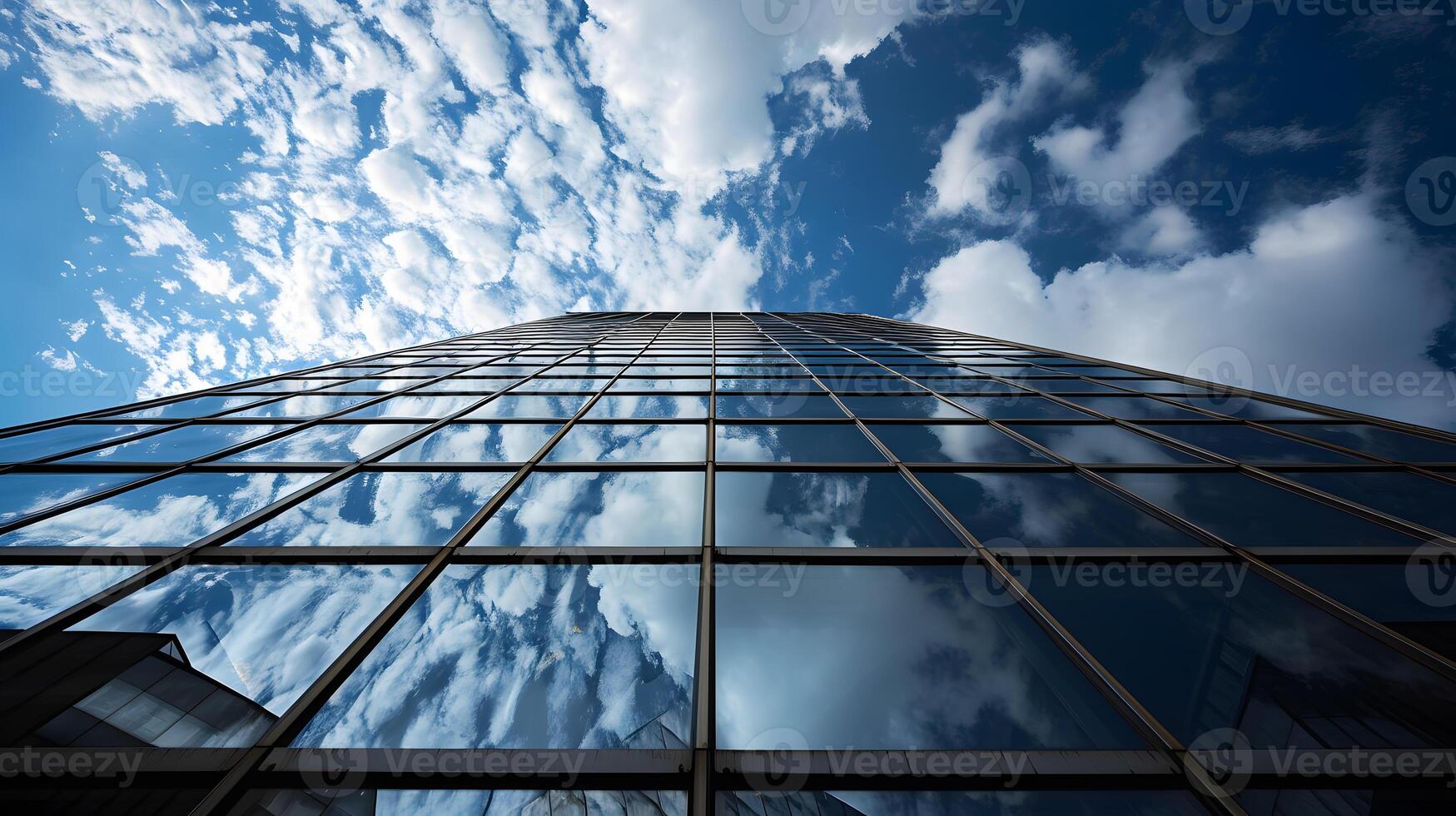 AI generated Low angle photo of glassed business center with sky view in the middle of day. Business photo concept
