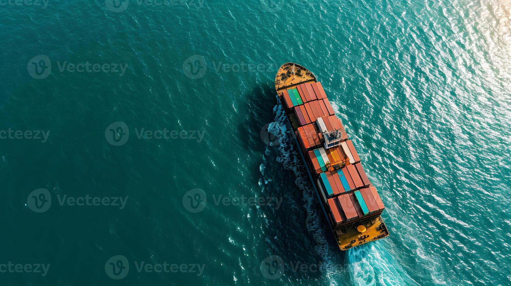 AI generated Aerial side view of cargo ship carrying containers from custom depot. Concept of freight shipping by ship service photo