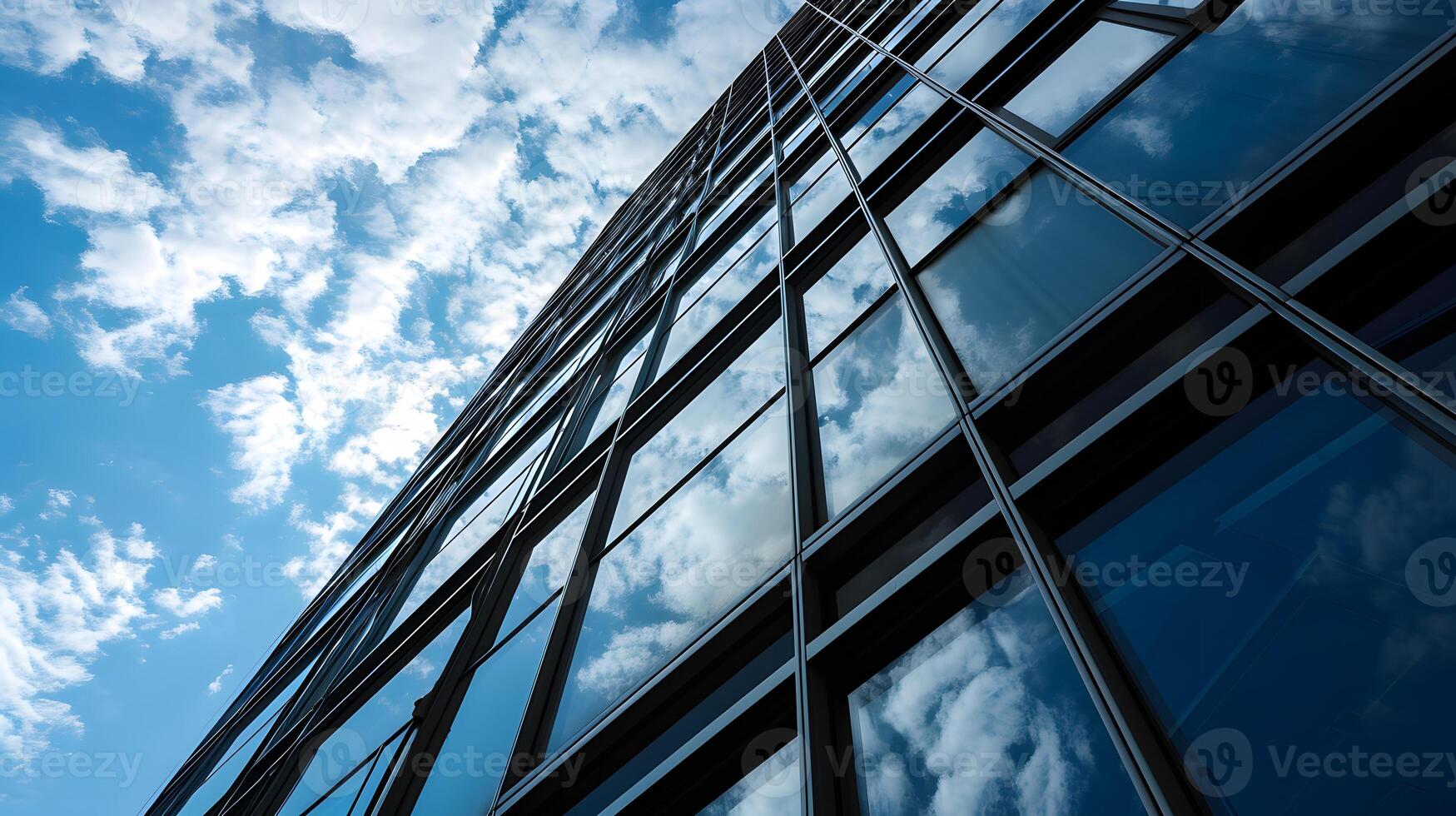 ai generado bajo ángulo foto de vidriado negocio centrar con cielo ver en el medio de día. negocio foto concepto