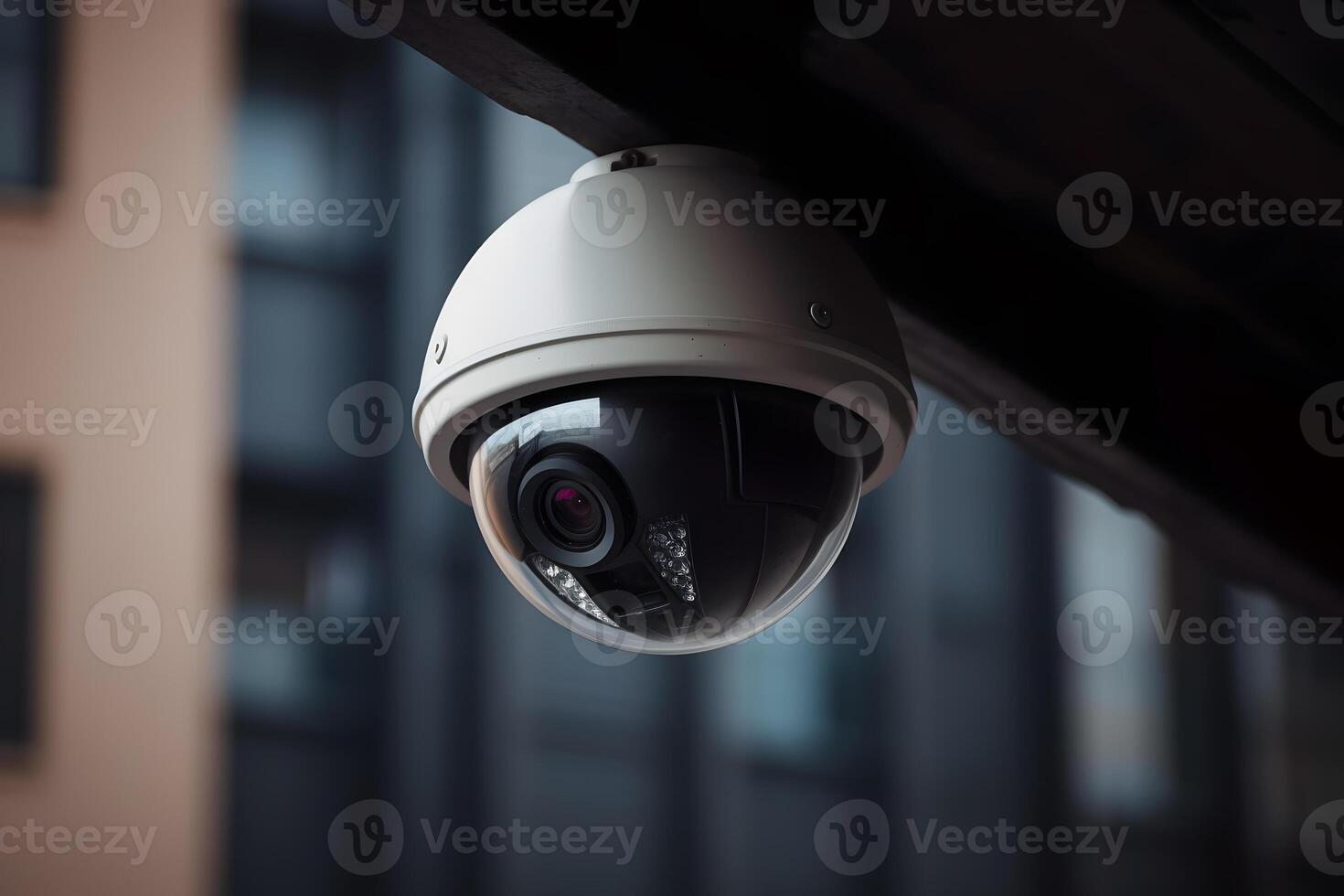 AI generated Close-up of a CCTV camera. Constantly tracking people or social security concept photo