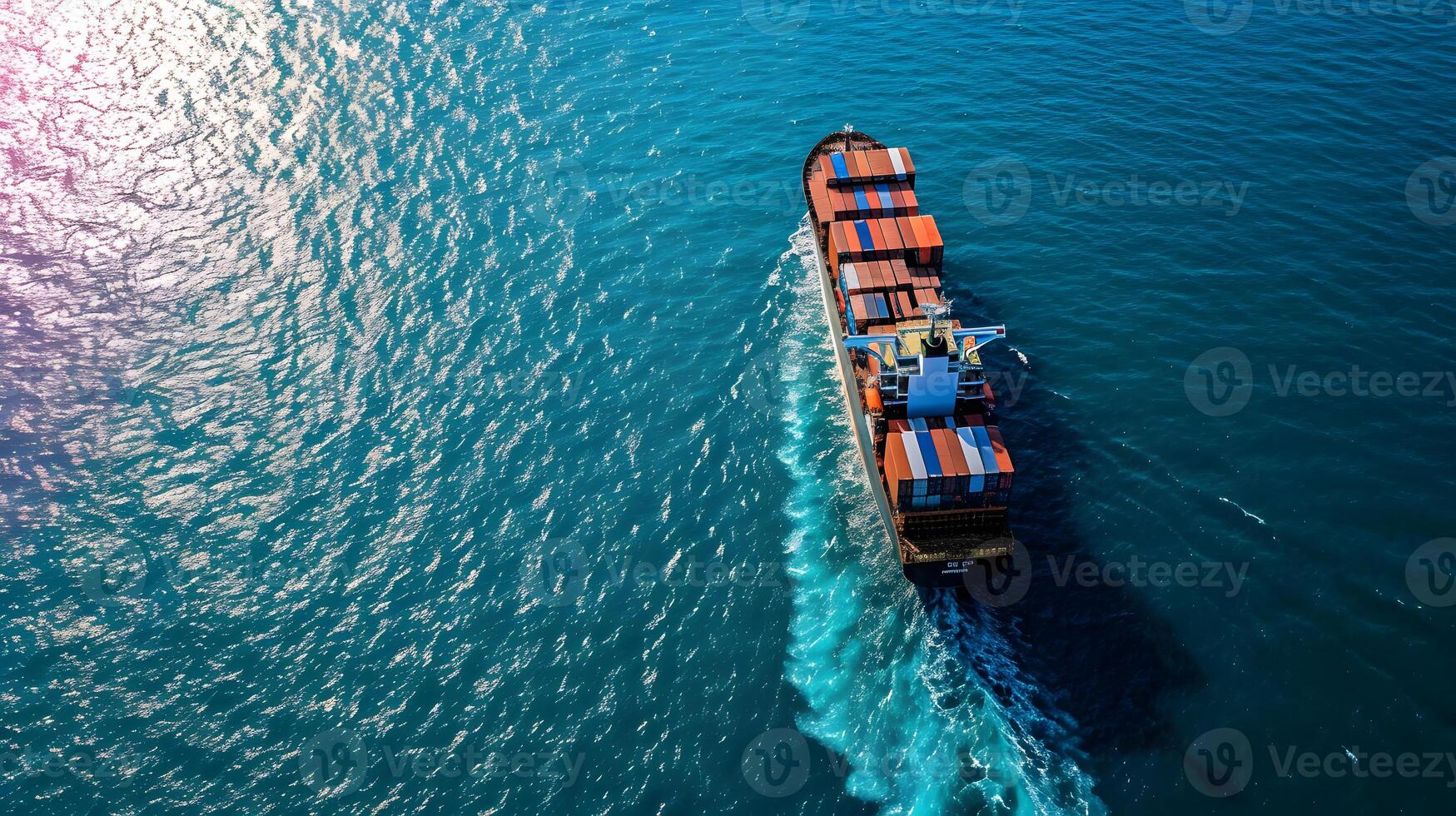 AI generated Aerial side view of cargo ship carrying containers from custom depot. Concept of freight shipping by ship service photo