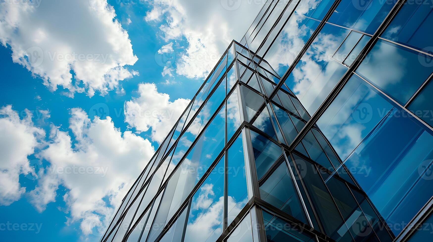 AI generated Low angle photo of glassed business center with sky view in the middle of day. Business photo concept