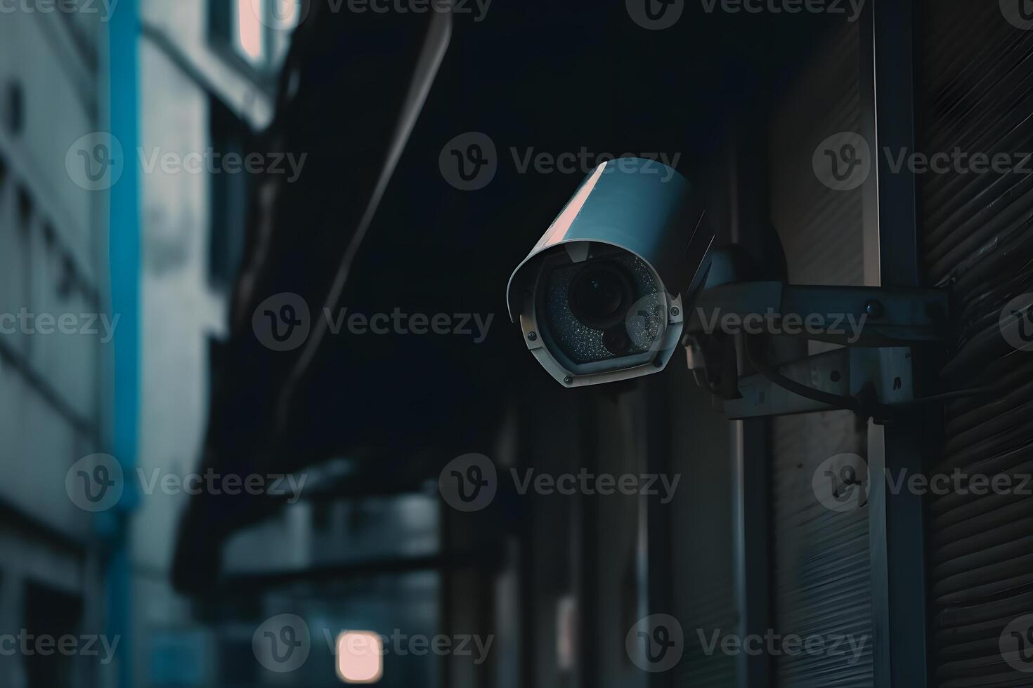 AI generated Close-up of a CCTV camera. Constantly tracking people or social security concept photo