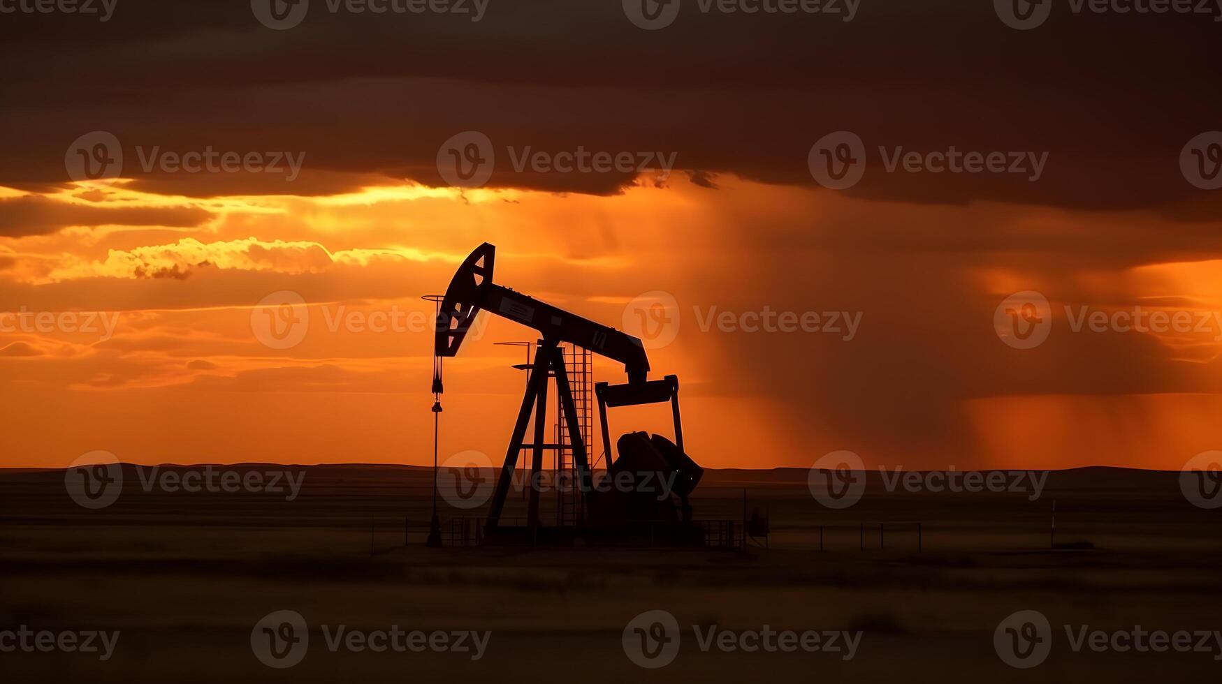 AI generated Photo of crude oil pumpjack rig at sunset. Concept art of oil production or issues of nature protection