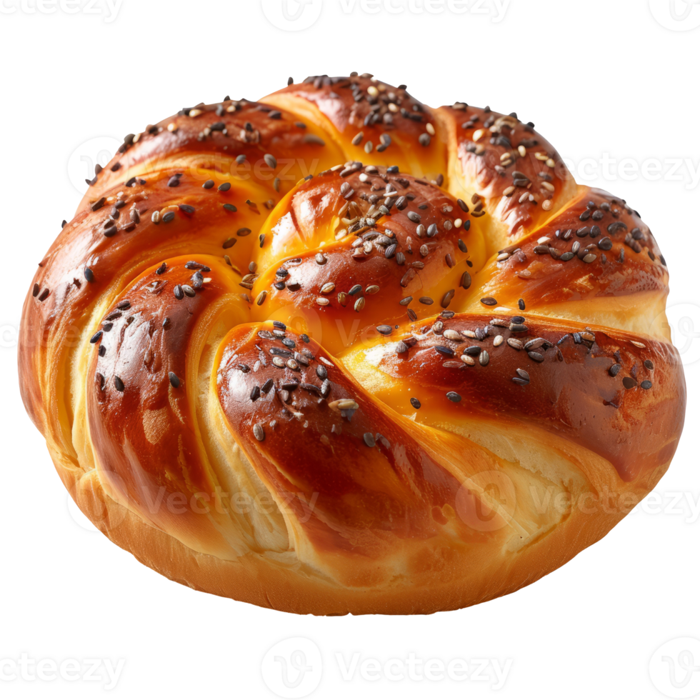 AI generated Golden Braided Challah Bread Adorned With Sesame Seeds. Generative AI. png