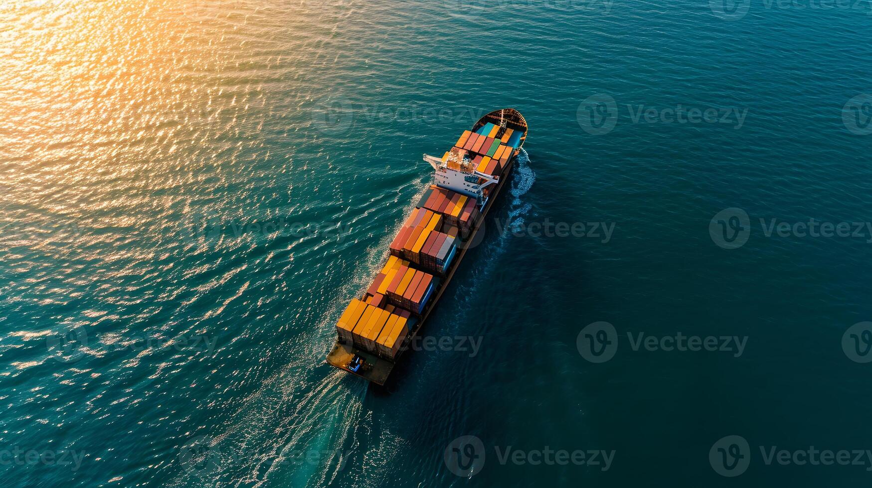 AI generated Aerial side view of cargo ship carrying containers from custom depot. Concept of freight shipping by ship service photo