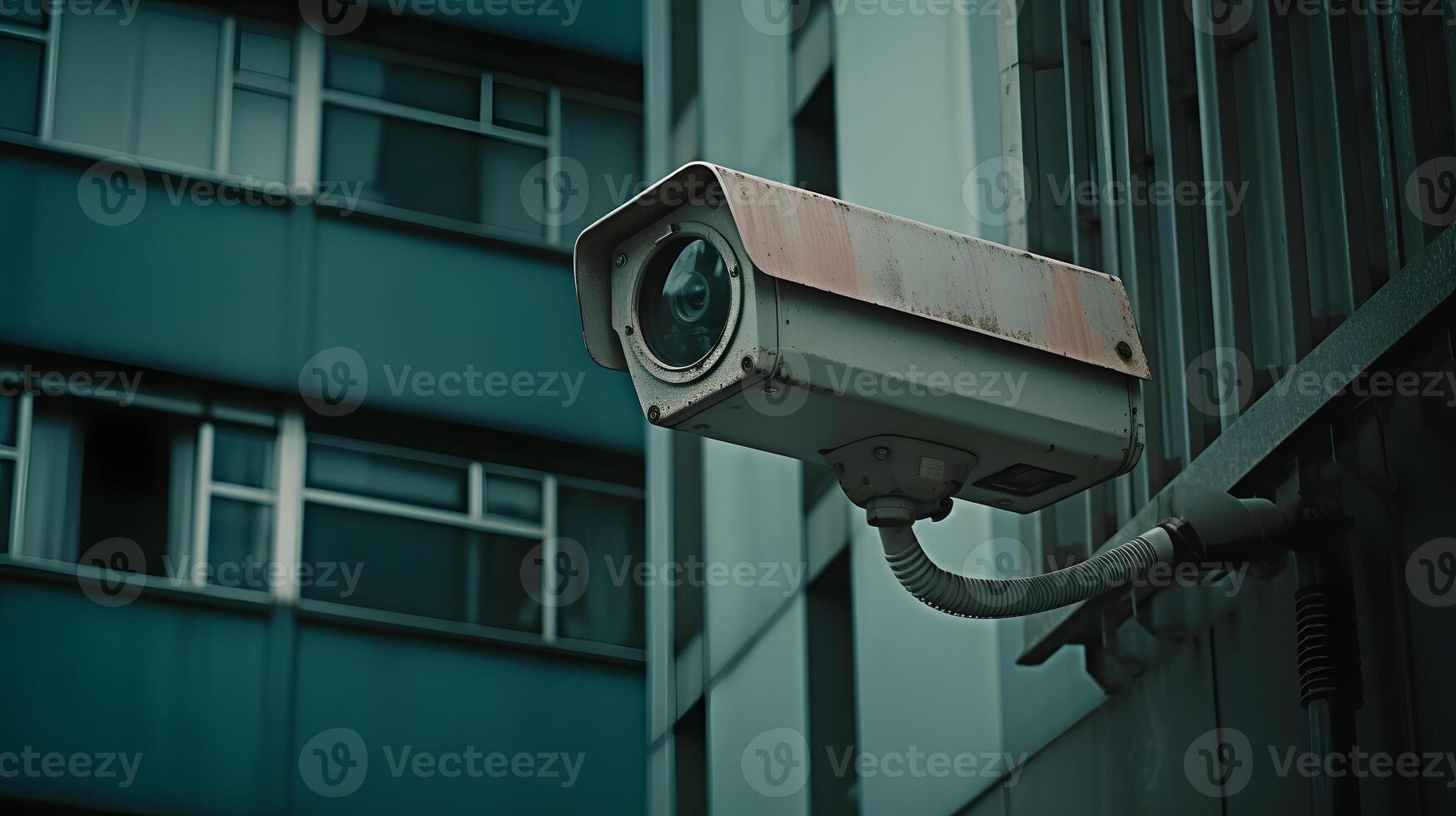 AI generated Close-up of a CCTV camera. Constantly tracking people or social security concept photo