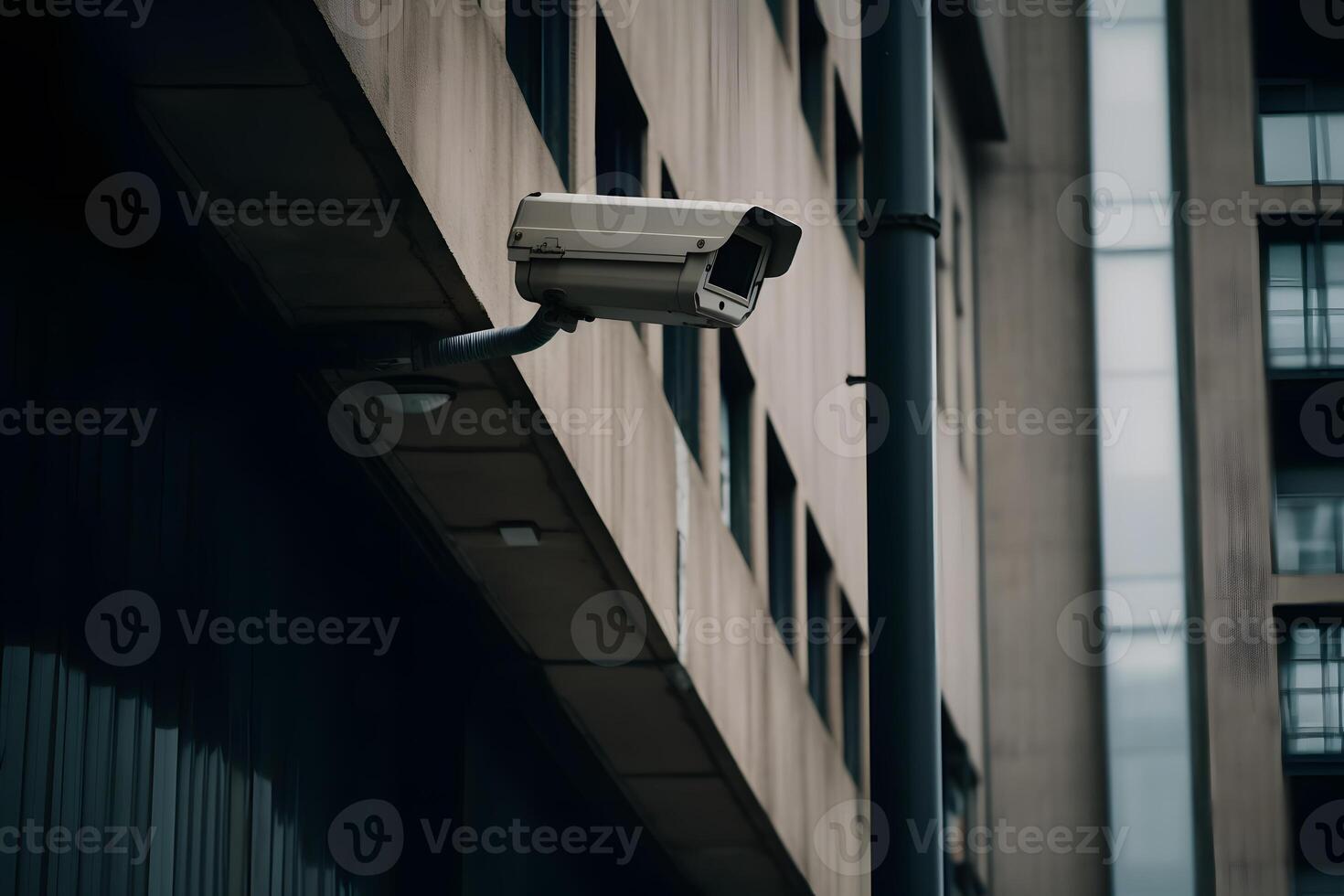 AI generated Close-up of a CCTV camera. Constantly tracking people or social security concept photo