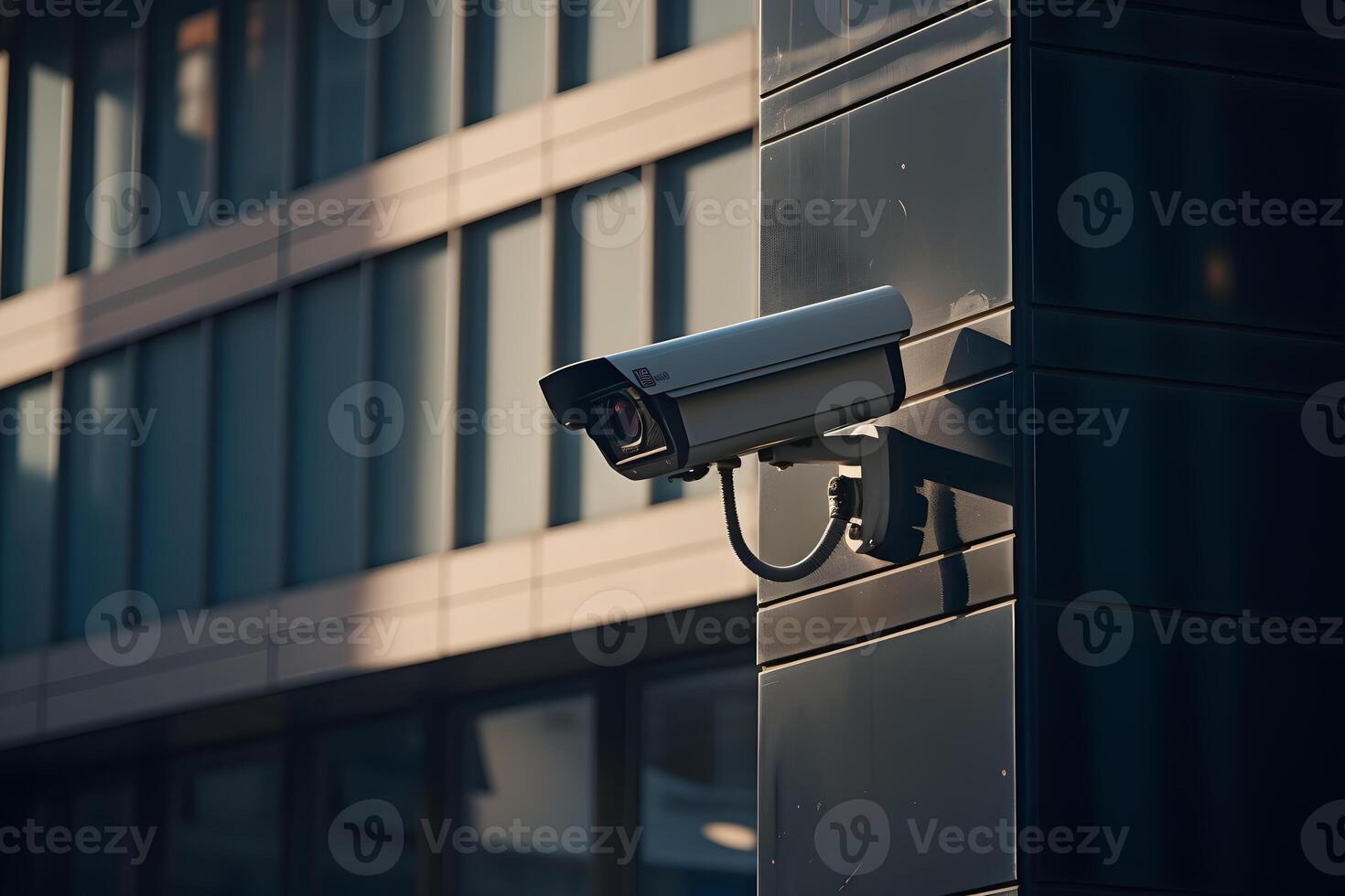 AI generated Close-up of a CCTV camera. Constantly tracking people or social security concept photo