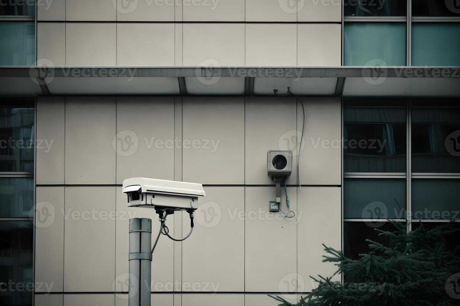 AI generated Close-up of a CCTV camera. Constantly tracking people or social security concept photo