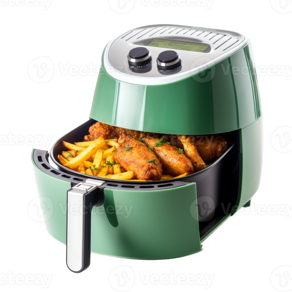 Air fryer kitchen machine on transparent background, green color png