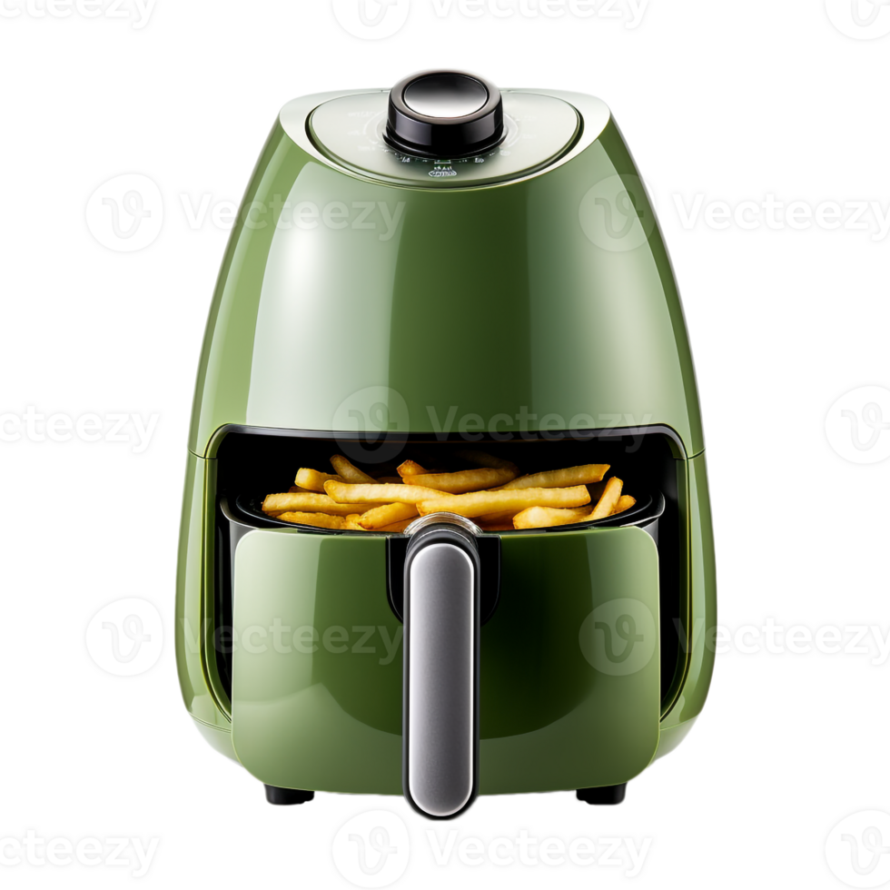Air fryer kitchen machine on transparent background, green color png