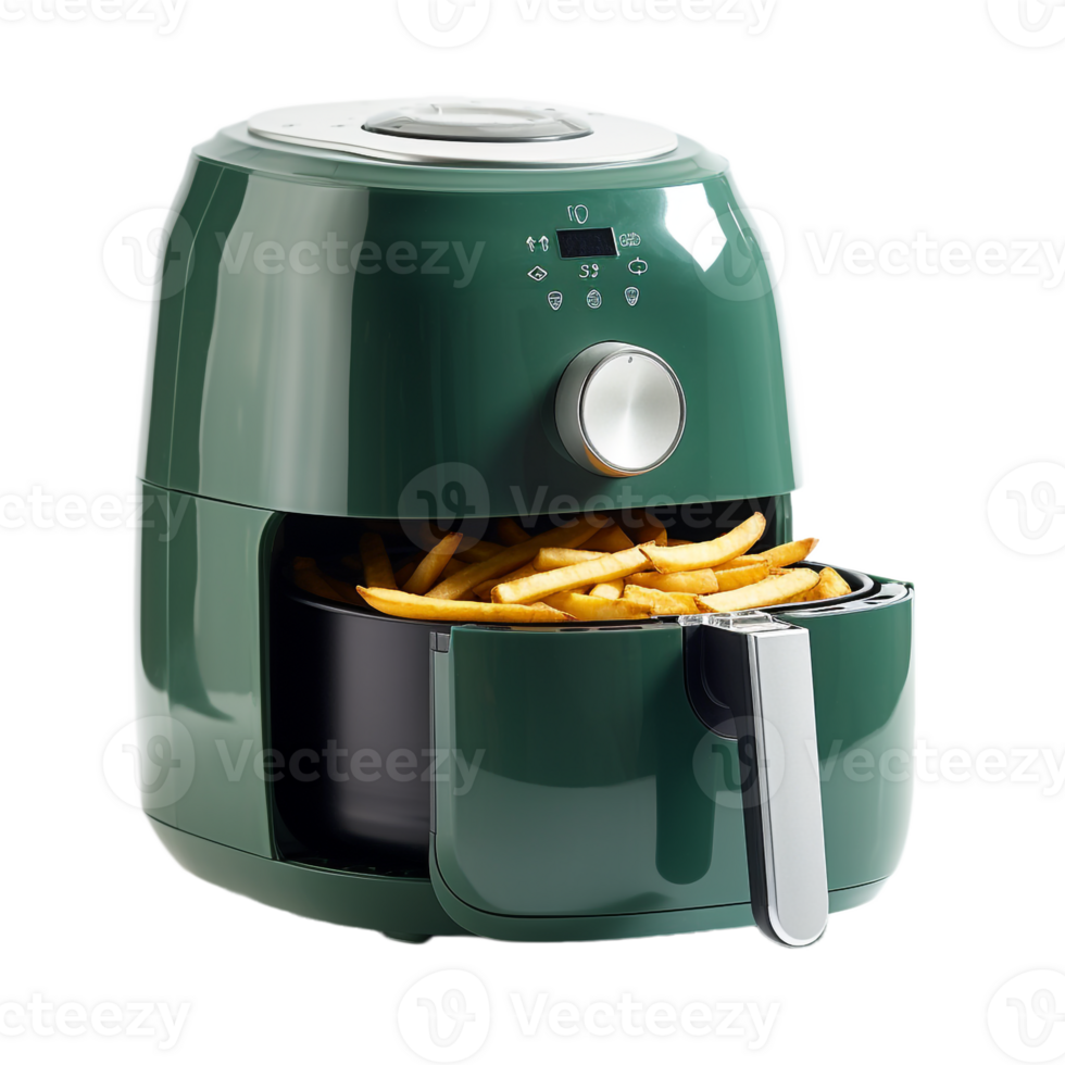 Air fryer kitchen machine on transparent background, green color png