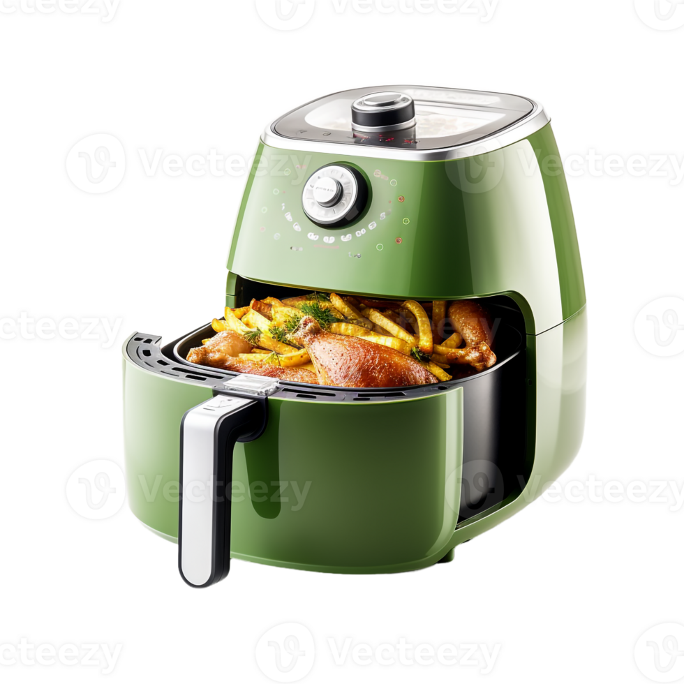 Air fryer kitchen machine on transparent background, green color png