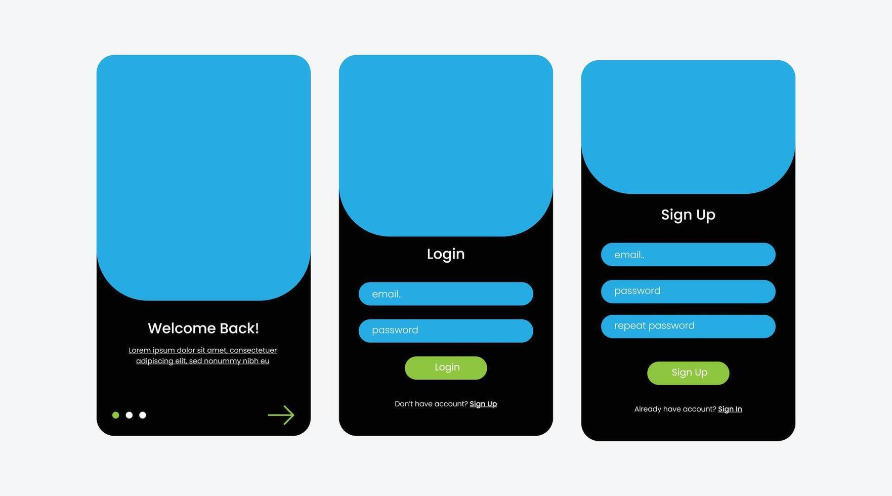 Onboarding Sign up Sign In AppUI template vector