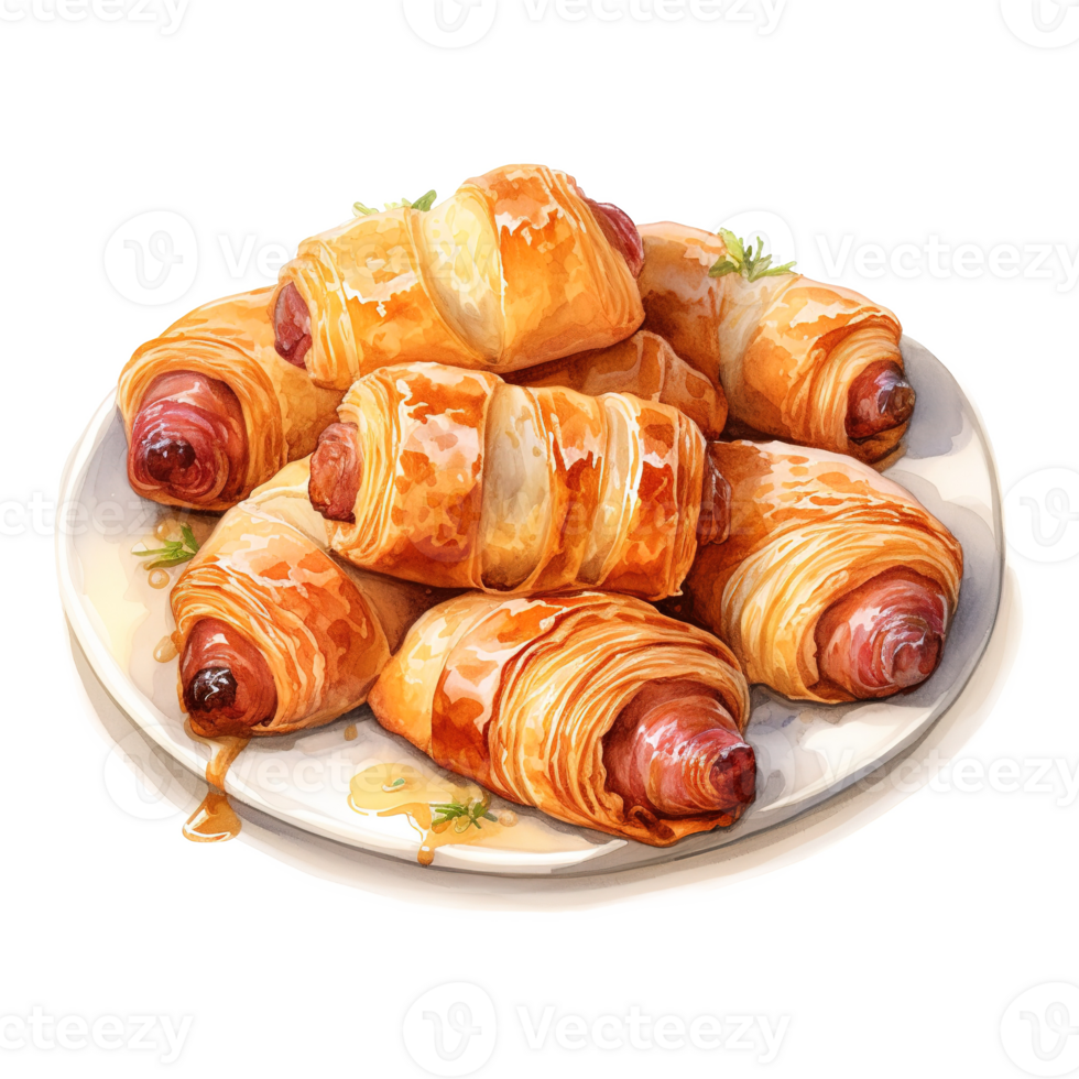AI generated Pigs in a Blanket, Foods Illustration. Watercolor Style. AI Generated png