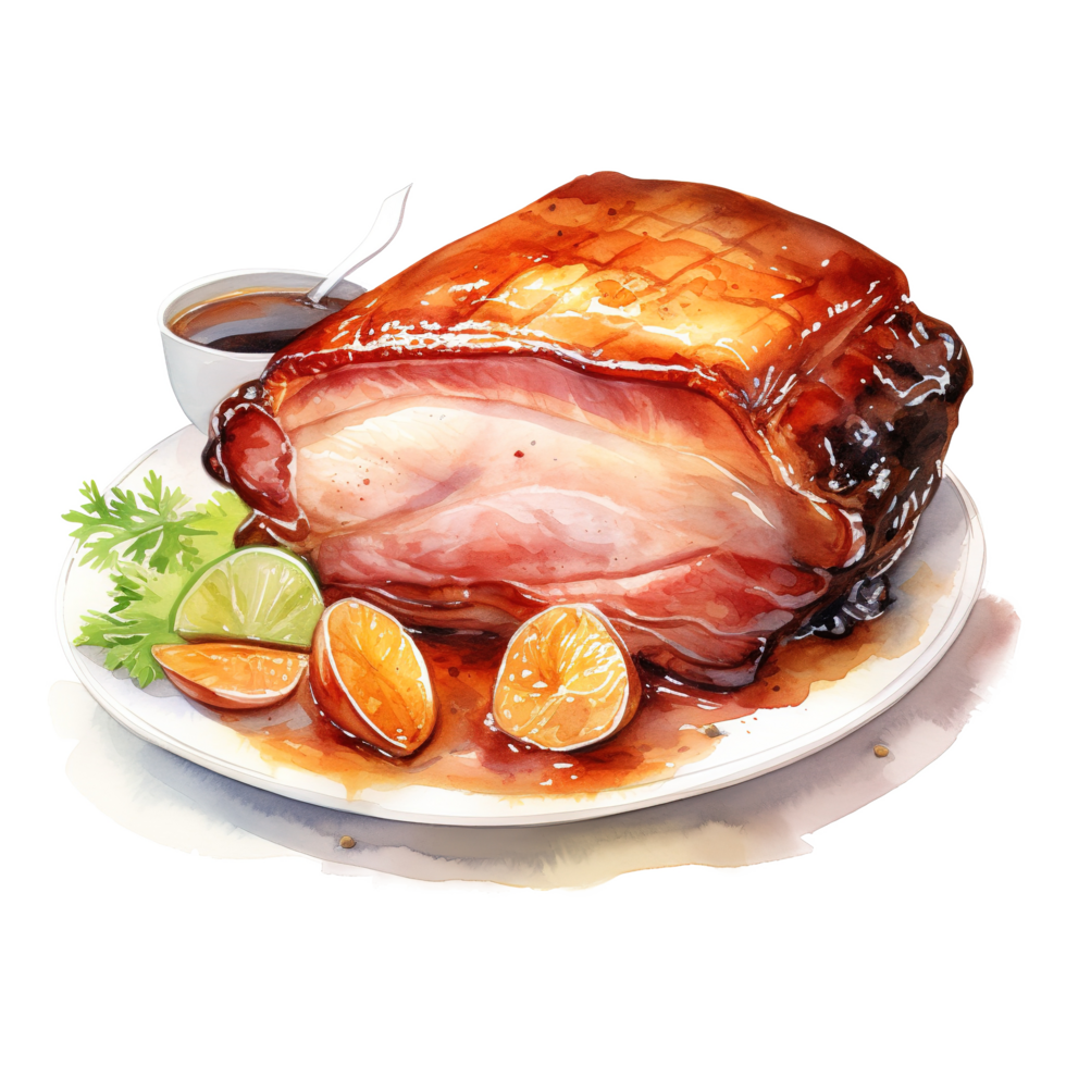 AI generated Roasted Ham, Foods Illustration. Watercolor Style. AI Generated png
