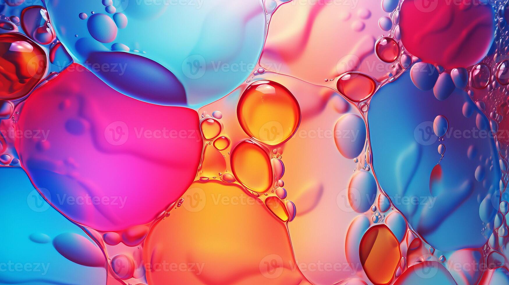 AI generated Mesmerizing colorful oil stains and vibrant bubbles as dynamic abstract background, close up view photo