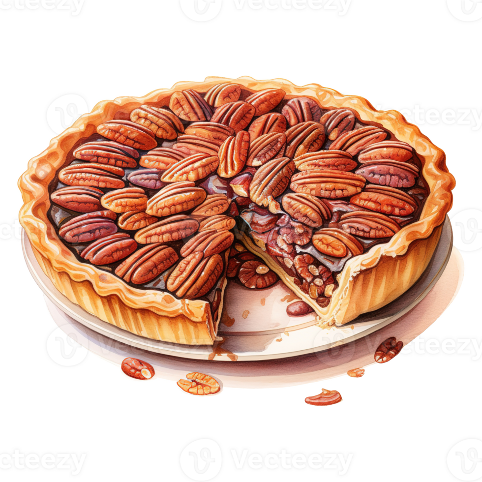 AI generated Pecan Pie, Foods Illustration. Watercolor Style. AI Generated png