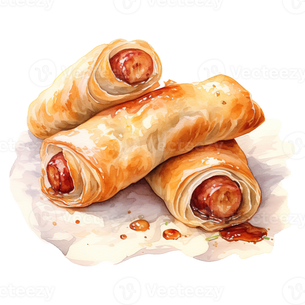 AI generated Pigs in a Blanket, Foods Illustration. Watercolor Style. AI Generated png