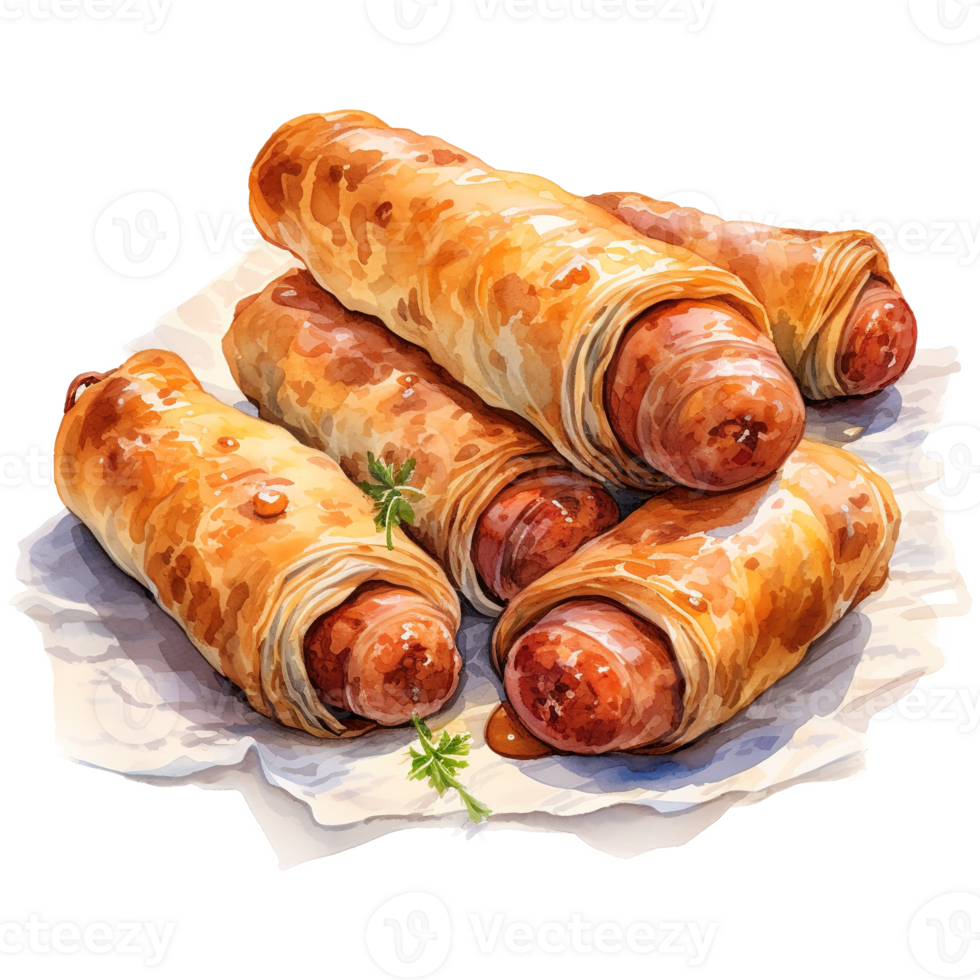 AI generated Pigs in a Blanket, Foods Illustration. Watercolor Style. AI Generated png
