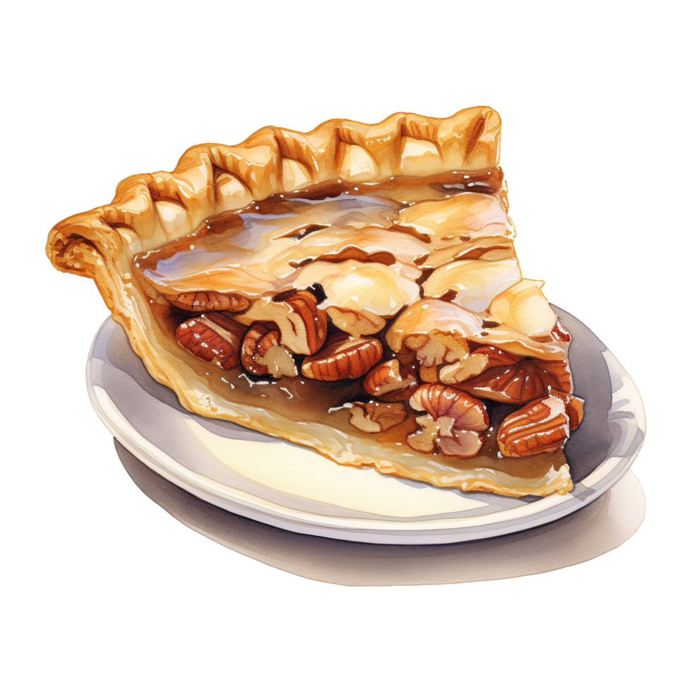 AI generated Pecan Pie, Foods Illustration. Watercolor Style. AI Generated png