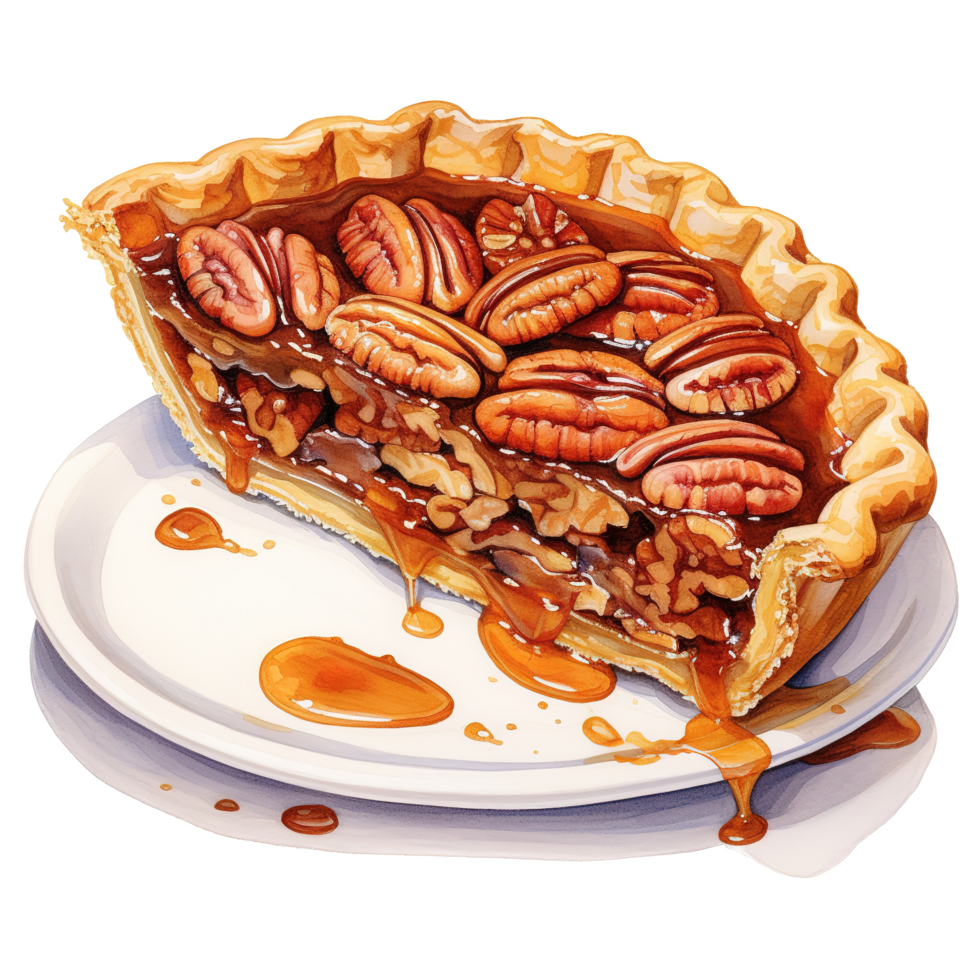 AI generated Pecan Pie, Foods Illustration. Watercolor Style. AI Generated png