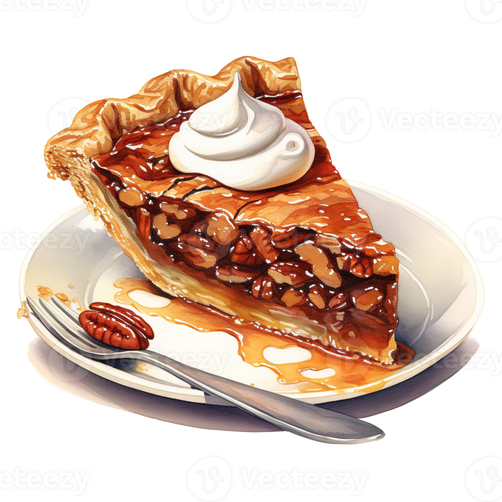 AI generated Pecan Pie, Foods Illustration. Watercolor Style. AI Generated png