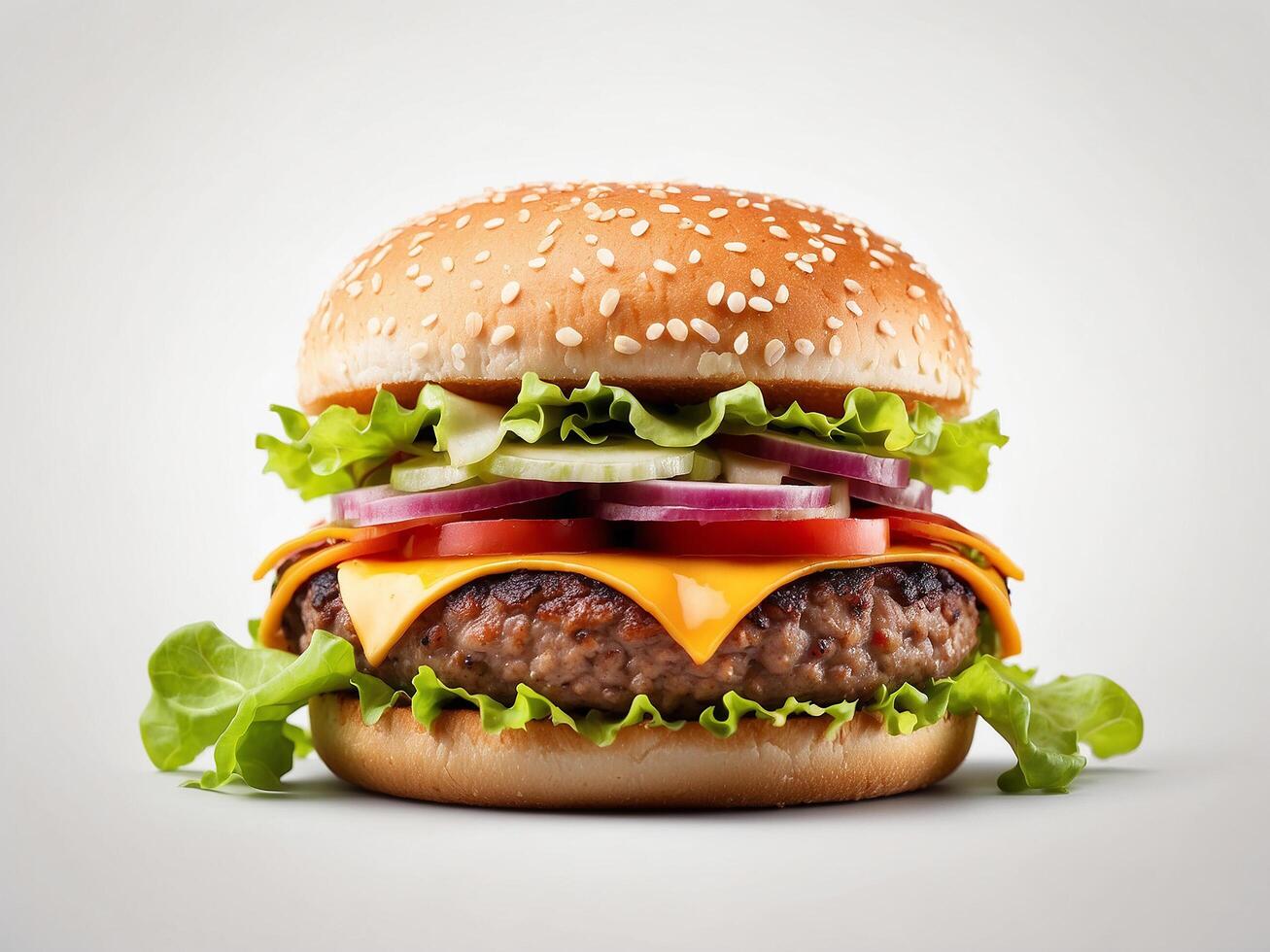 AI generated delicious hamburger isolated on white background photo