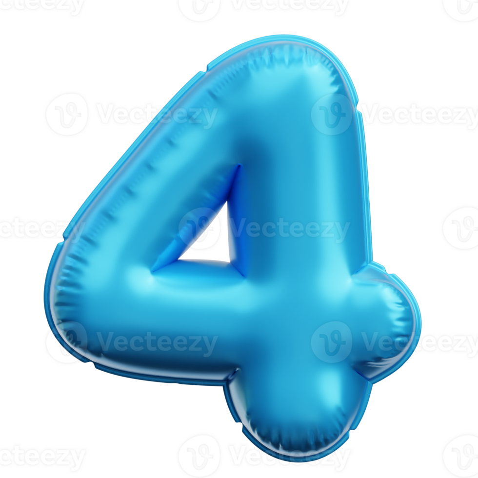 Number 4 Balloon 3D Icon Illustrations png