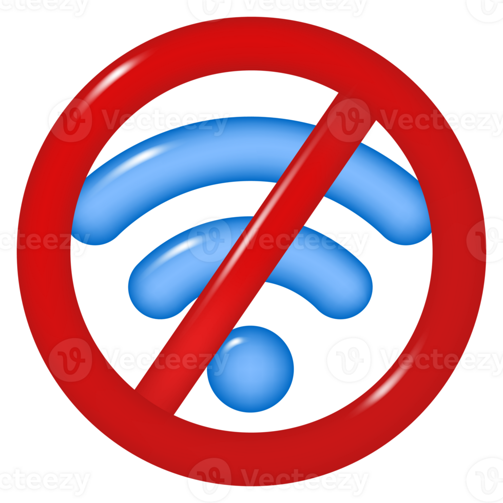 3d icon of crossed out WIFI, isolated on a transparent background. Wireless Internet connection is prohibited. PNG