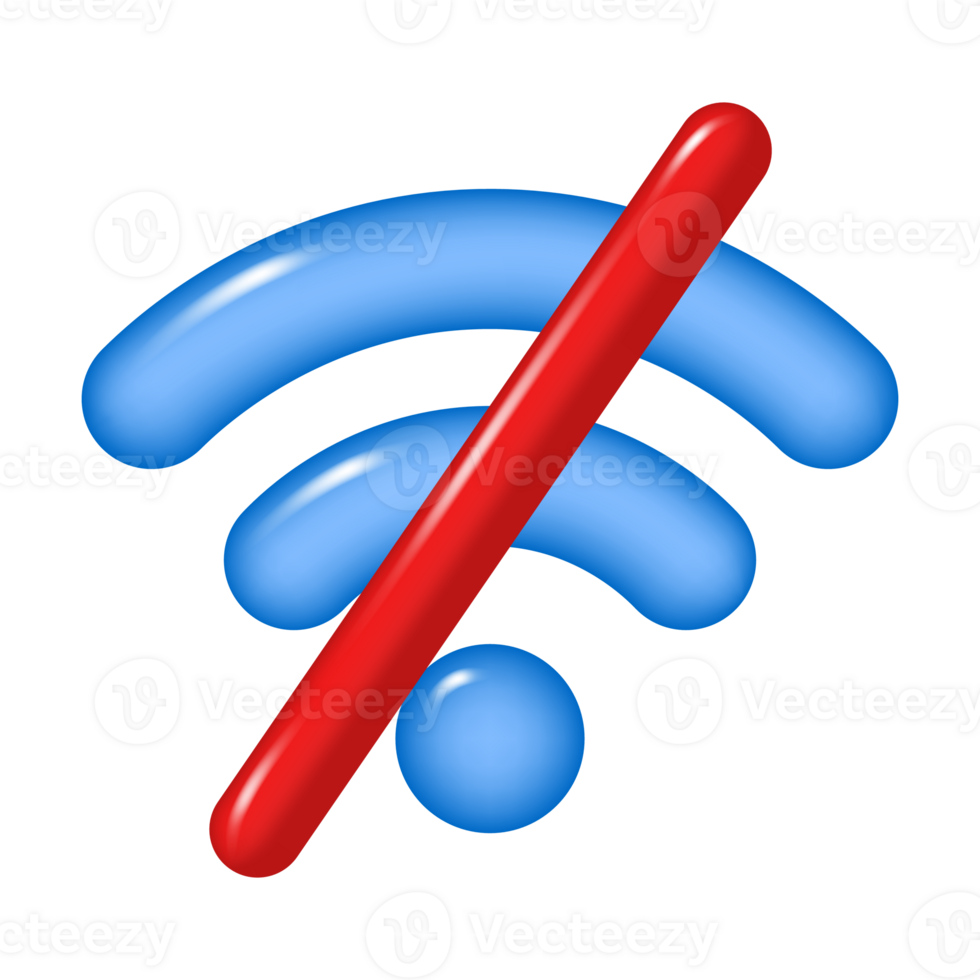3d icon of crossed out WIFI, isolated on a transparent background. Wireless Internet connection is prohibited. PNG