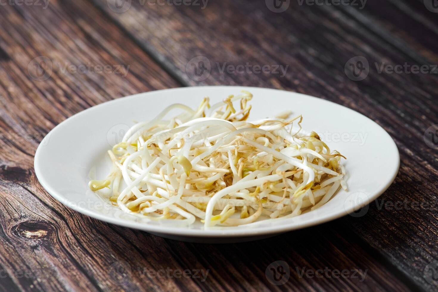 Mung bean sprouts in plate. Raw organic healthy food. Traditional vegetable dish in east Asia. photo